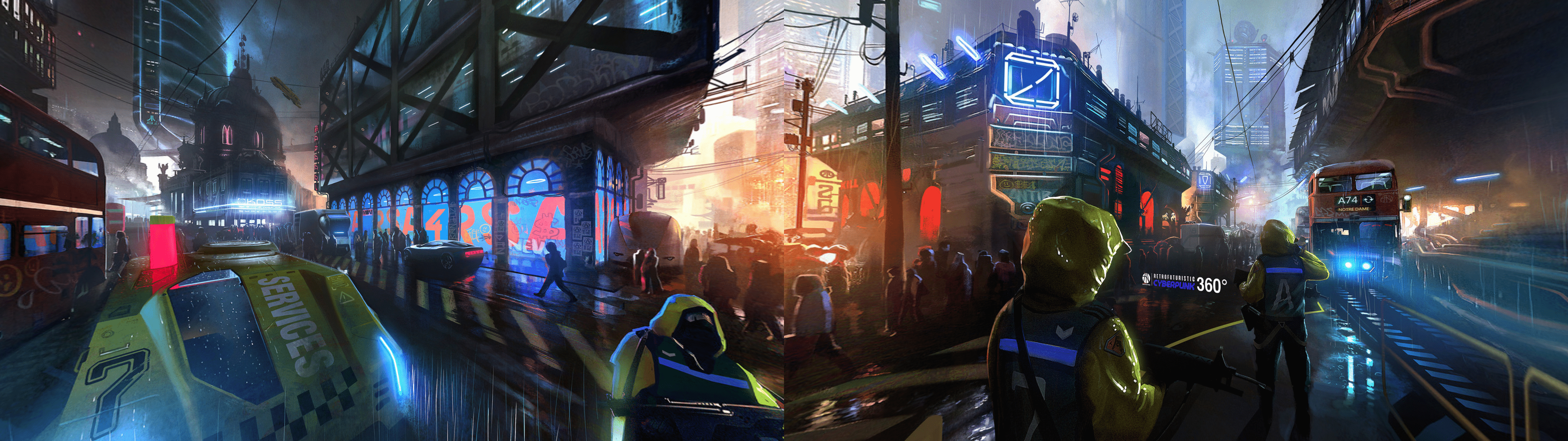 Wallpaper #LH2f9I4Bnwiau_P6BRBb35 Cyberpunk Dual Screen Wallpaper