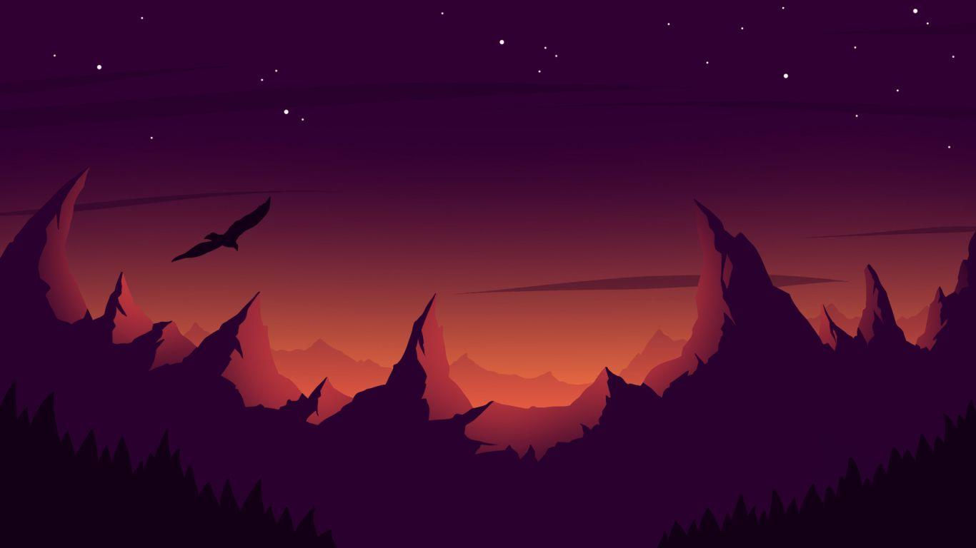 Wallpaper #3ded5 1920x1080 Resolution Mountain Minimalist Night 1080p Laptop Full HD