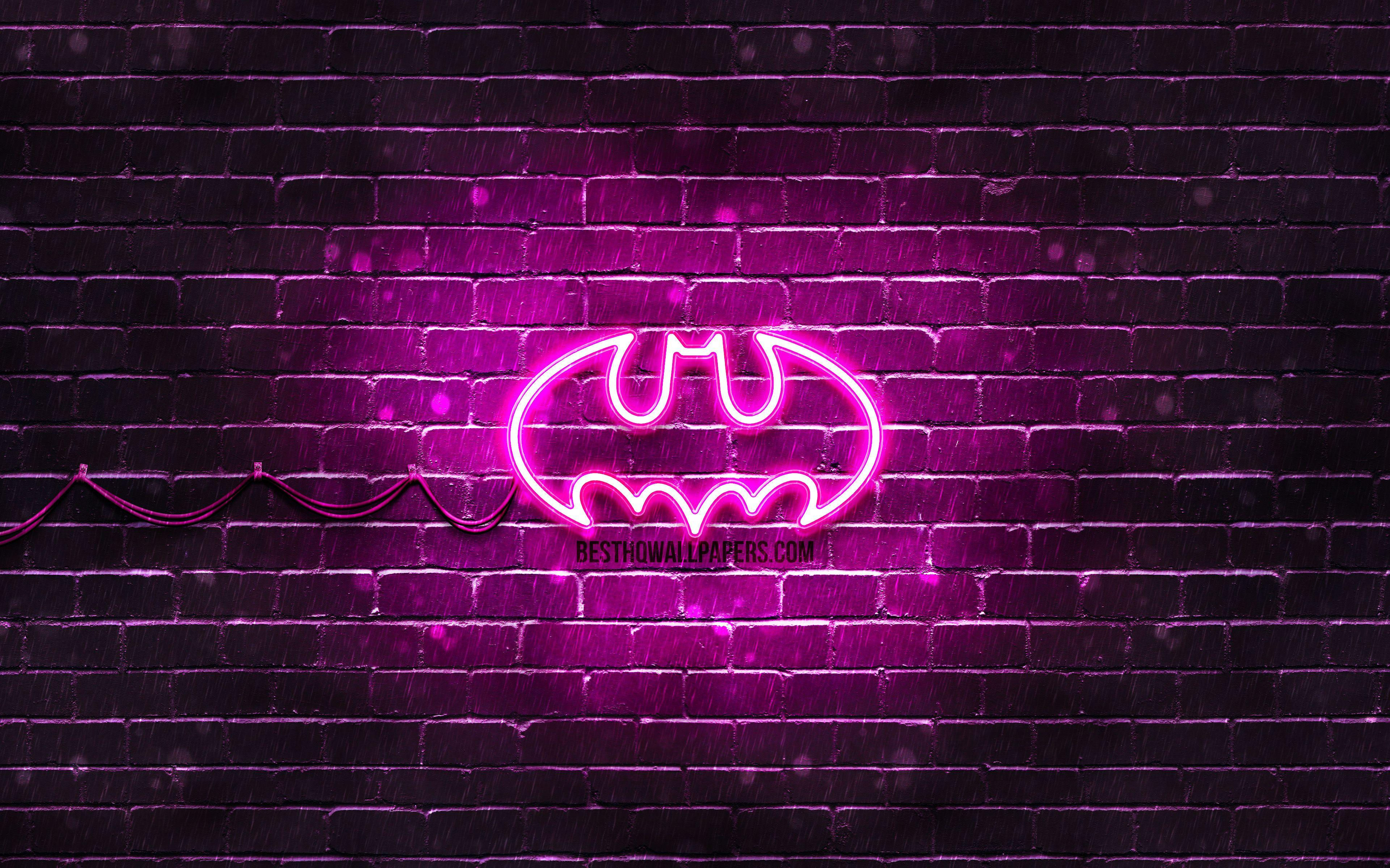 Wallpaper #vUXflI4B7YBJg1BVM58J21 A Glowing Pink Neon Batman Logo on a Brick Wall