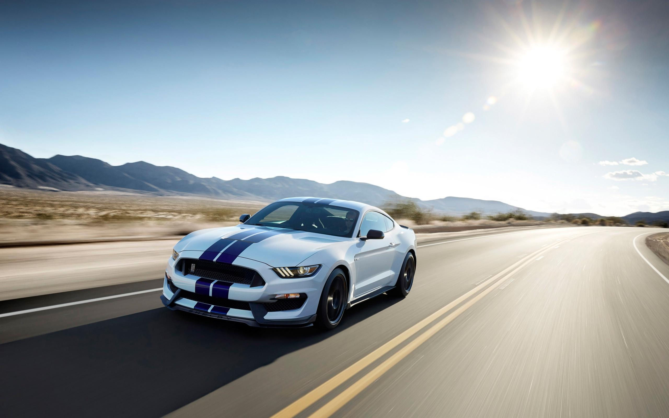 Wallpaper #N0UMoo4B7YBJg1BVKqTx2 A White Ford Mustang Shelby GT350 Speeding Down a Desert Highway