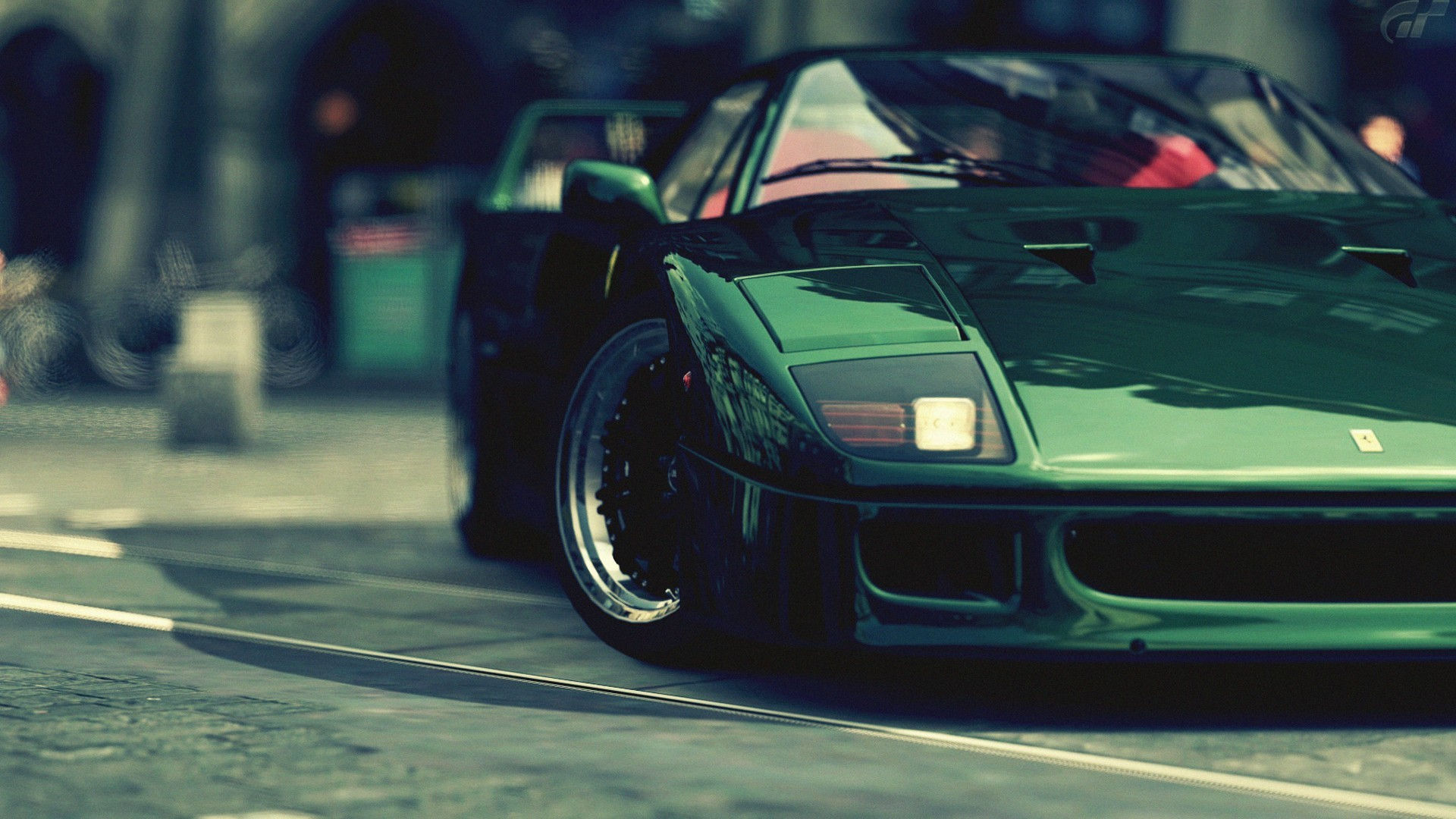 Wallpaper #6HOoiI4BFI5NbQksoSFu34 Green Ferrari F40 in the City