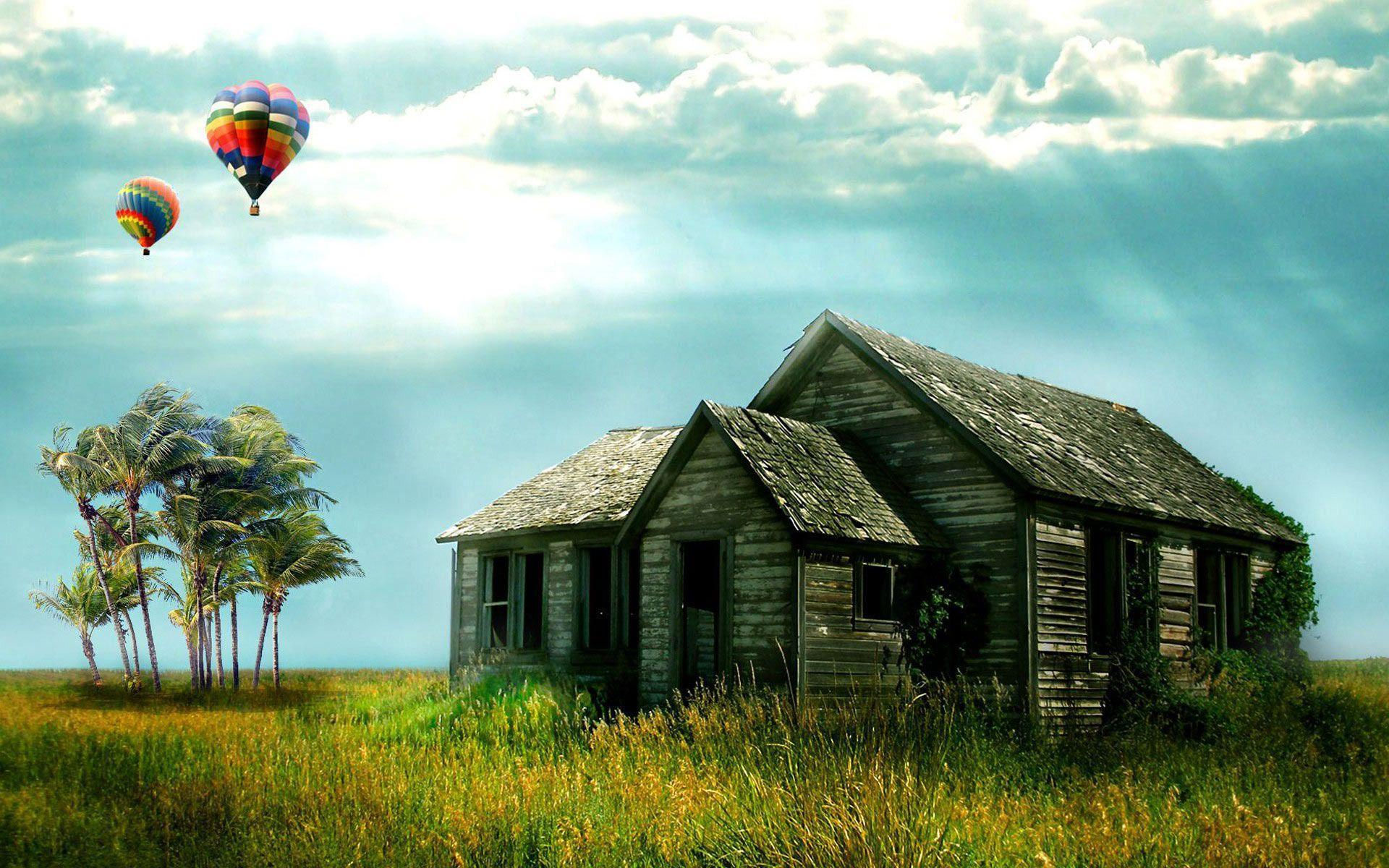 Wallpaper #c6067 Download Flower Tree Car House Retro Vintage Artistic Painting HD Wallpaper