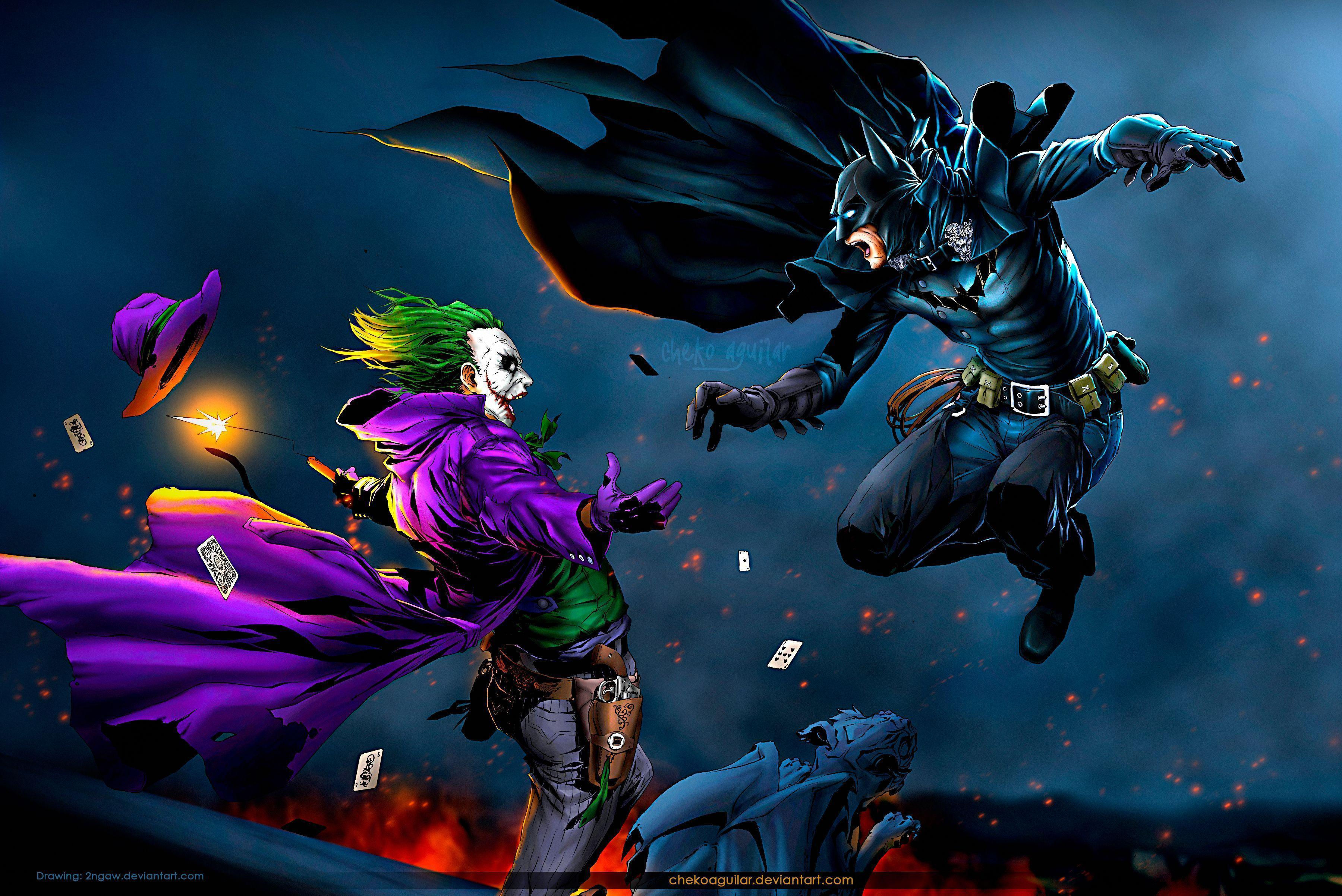 Wallpaper #KEUdlo4B7YBJg1BVvKAK1 Batman and the Joker Engaged in an Epic Battle
