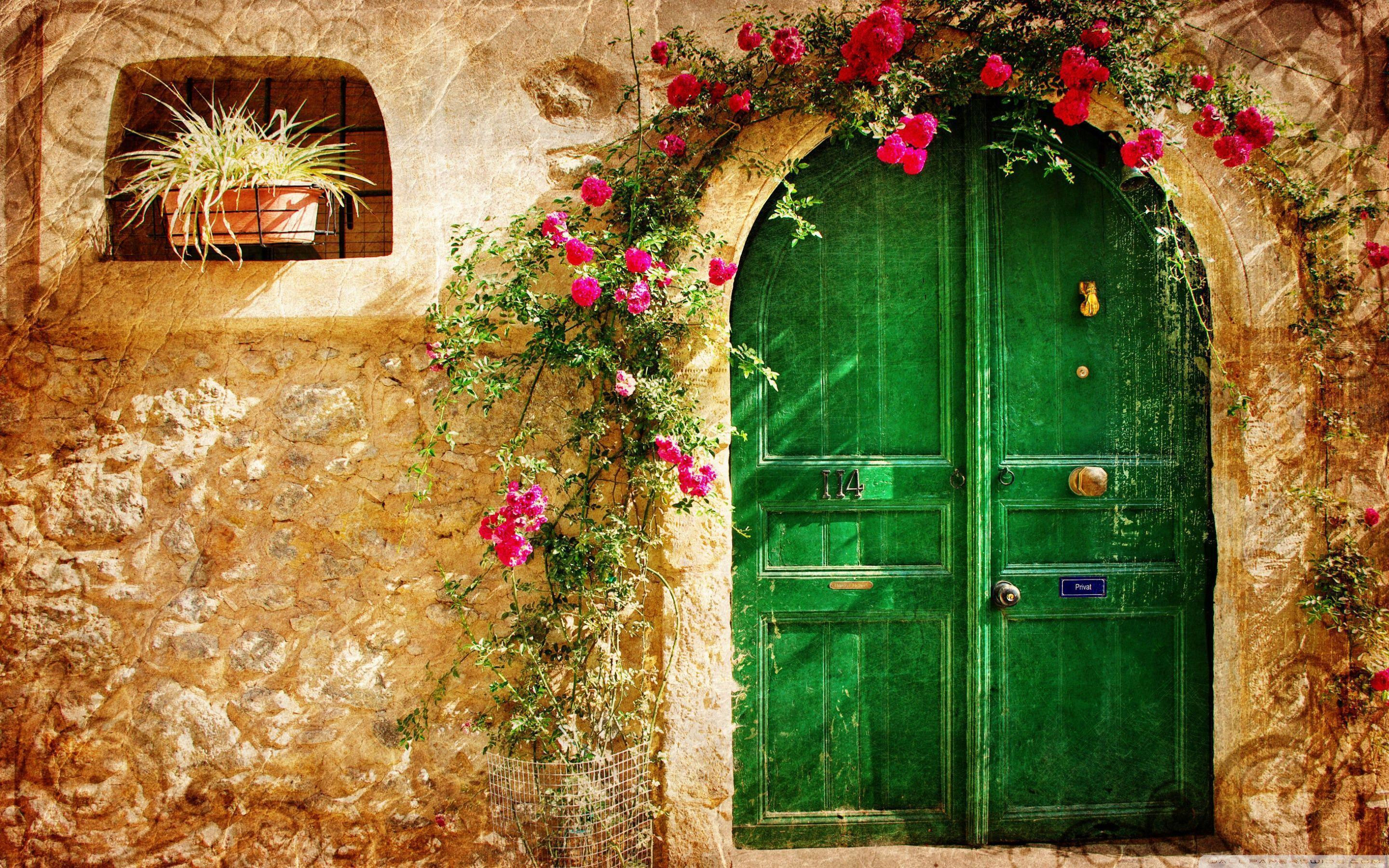 Wallpaper #c6067 Download Flower Tree Car House Retro Vintage Artistic Painting HD Wallpaper