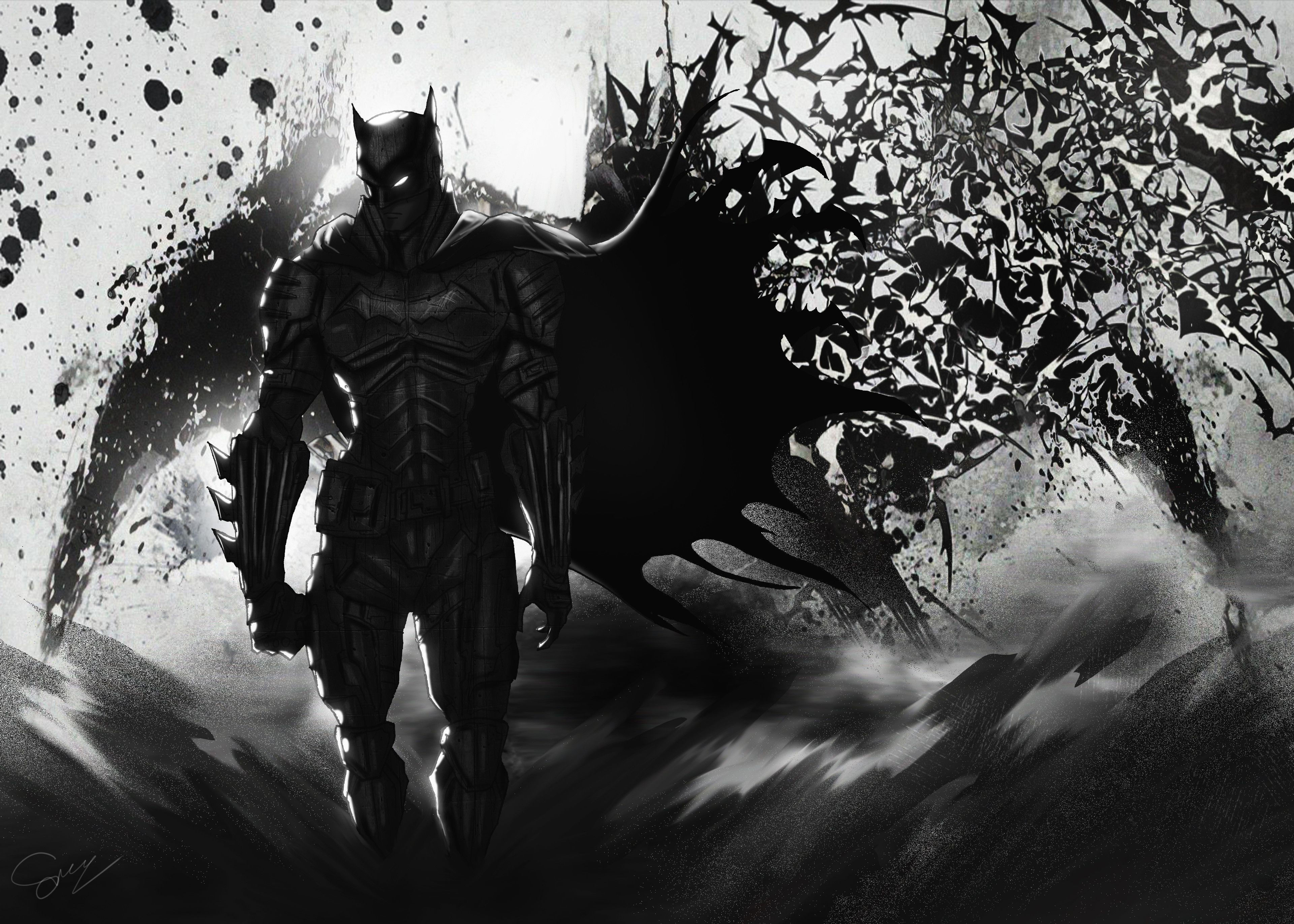 Wallpaper #HnOaiY4BFI5NbQkstiLe17 Batman Standing in Front of a Horde of Bats