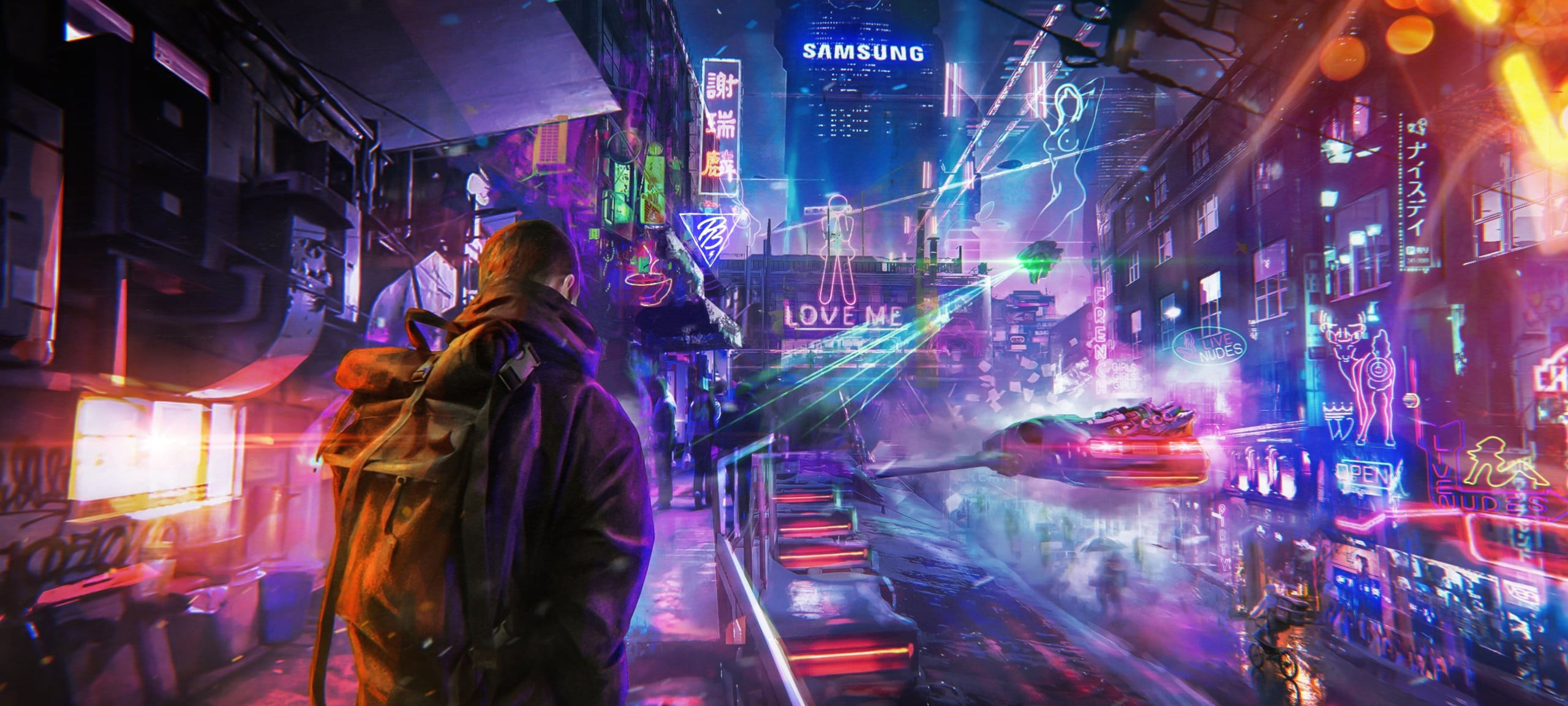 Wallpaper #L22bbJcBycdYOYFTC3Pc159 Futuristic City Backpacks Night 2k Cyberpunk Street Digital Art