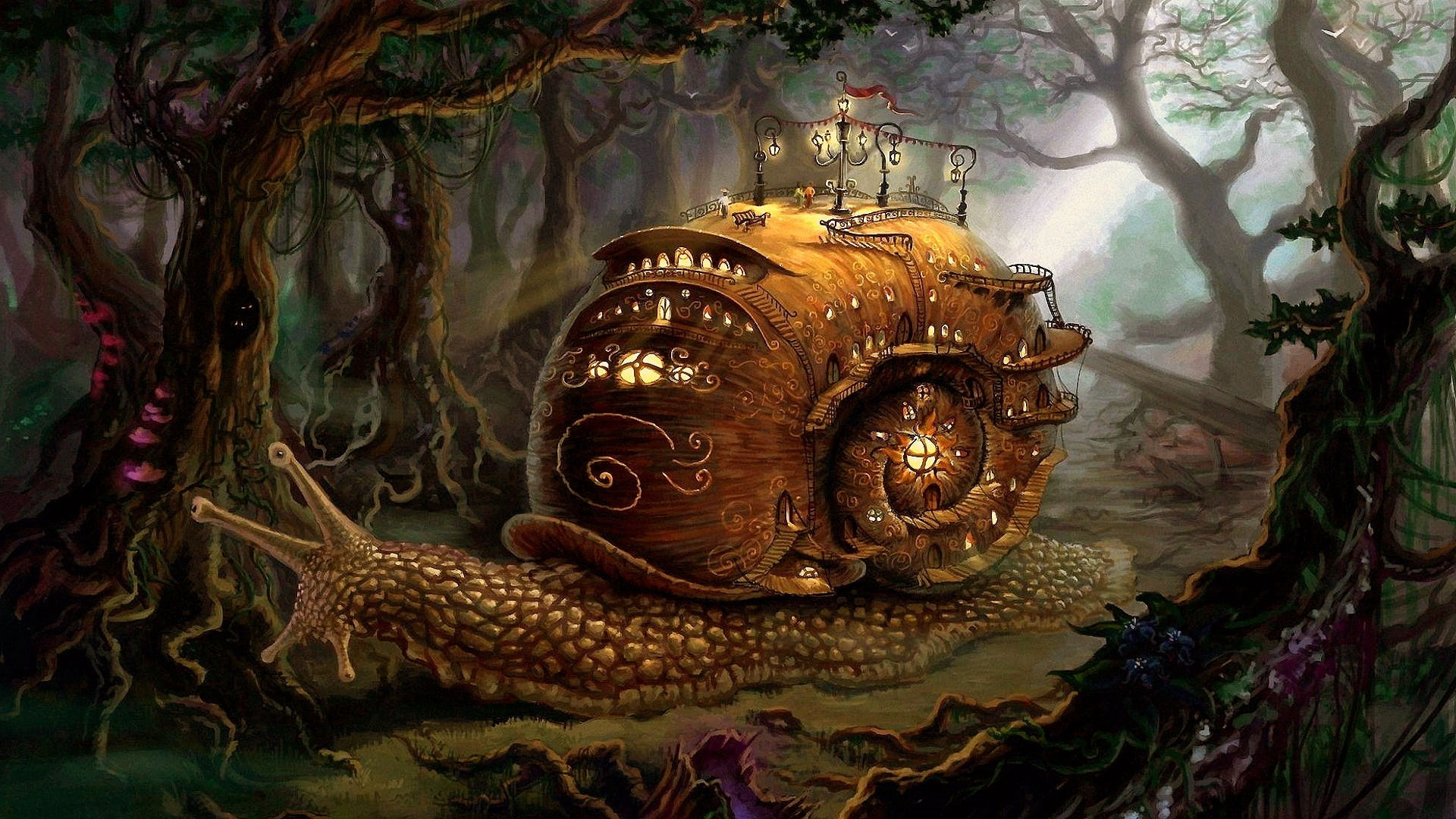 Wallpaper #7DE0NZMB5zzyi_yYk1WD271 House Snail Illustration Fairytale Snail Shell Tale Forest
