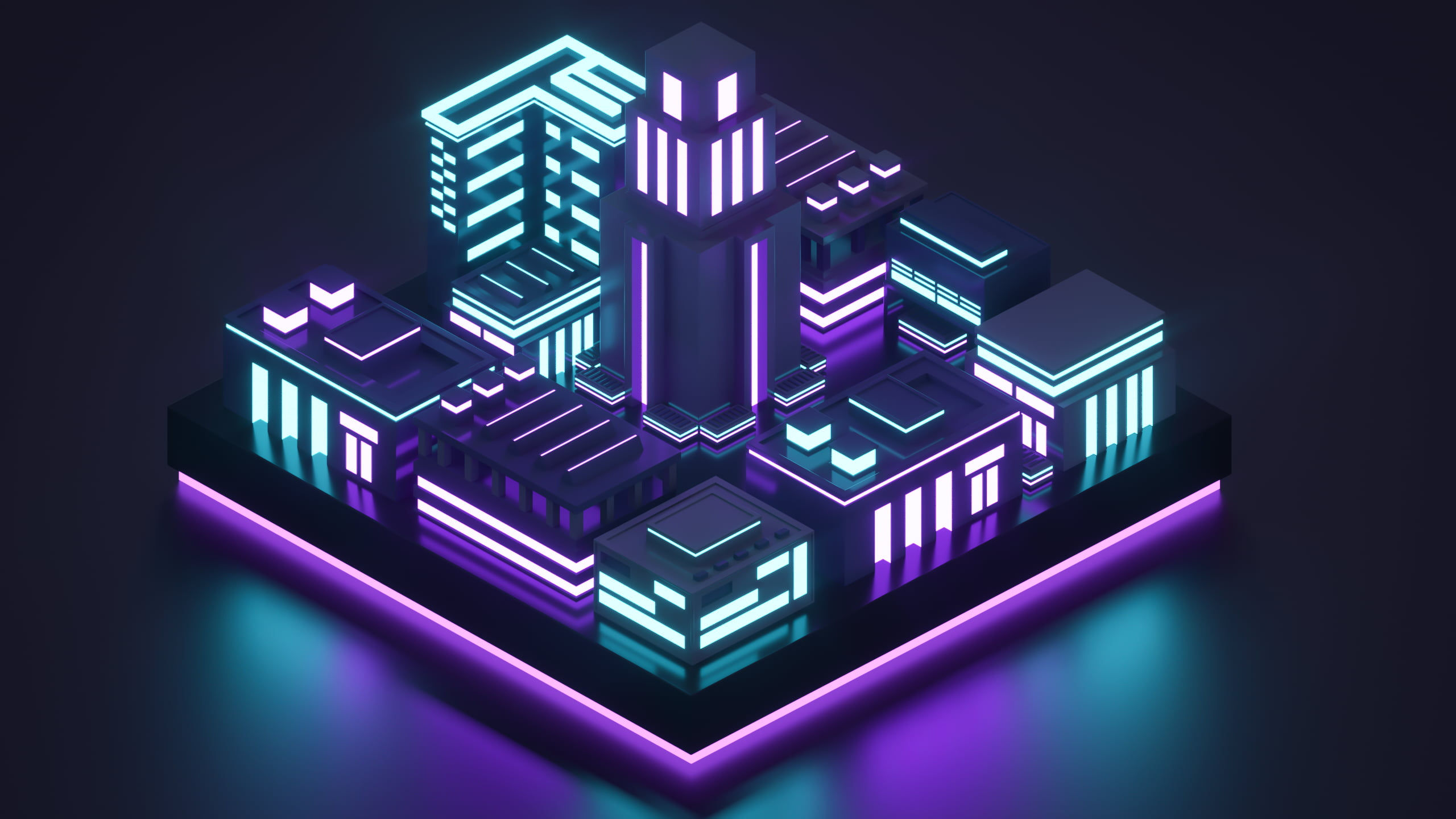 Wallpaper #iBrMT5MB1yWOL4qgeX83439 2k Abstract Isometric Digital Render Cyberpunk Retro Theme