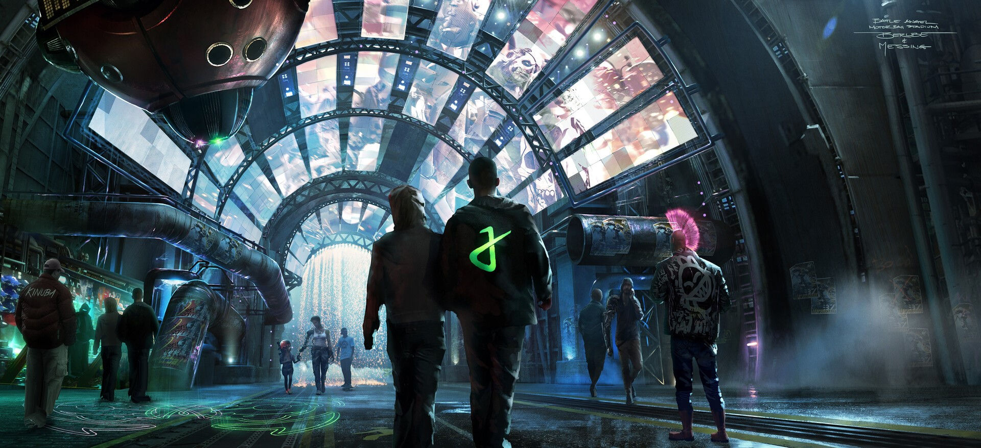 Wallpaper #4Wf665IBSpphPi3-Uk_6262 Cyberpunk Drawing People Punk Hallway Science Fiction Glowing