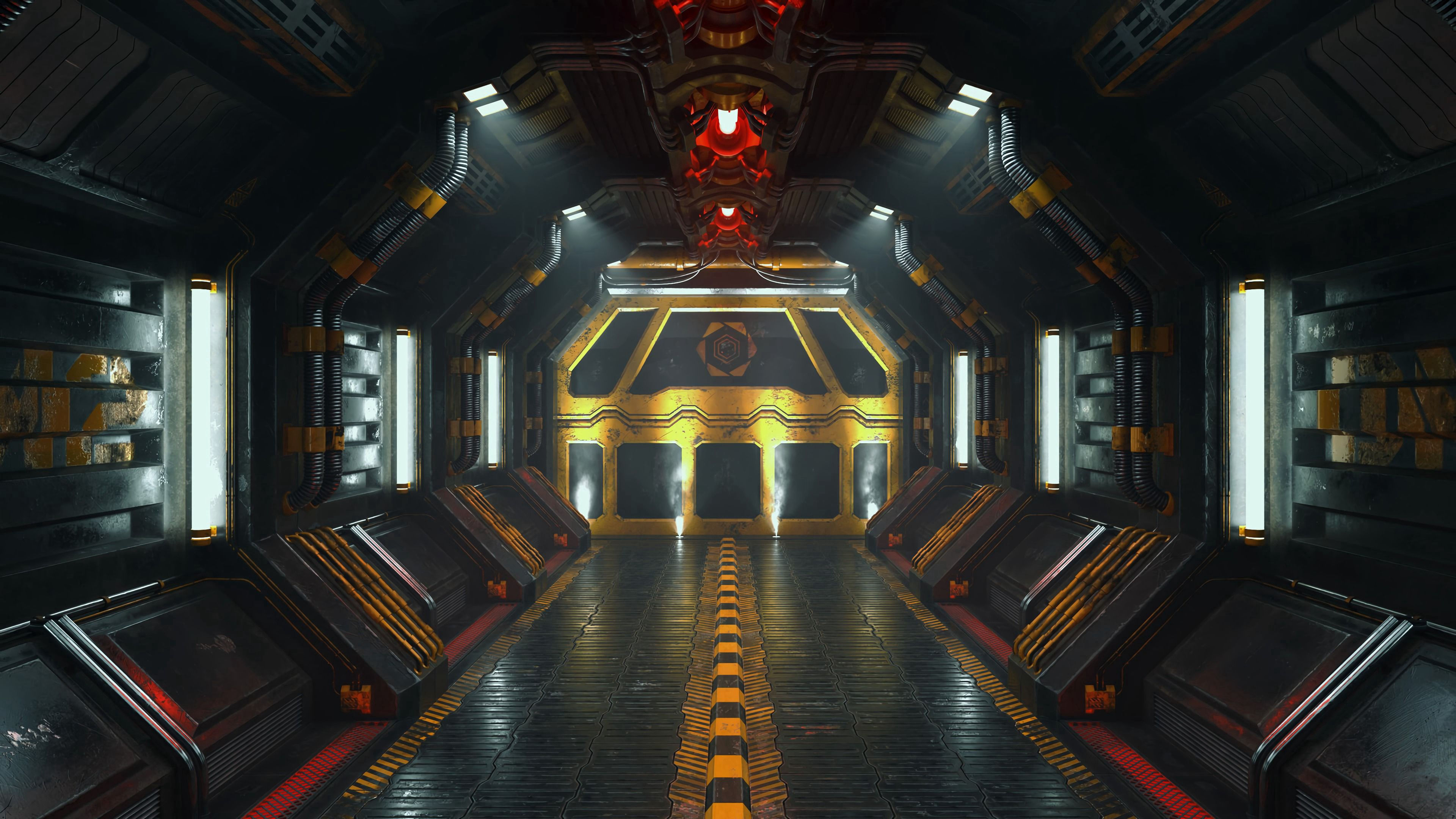 Wallpaper #whmgHo8BtGB6xQ78cXn626 Corridor Sci Fi 3D Lamps Lights 4K HD Wallpaper