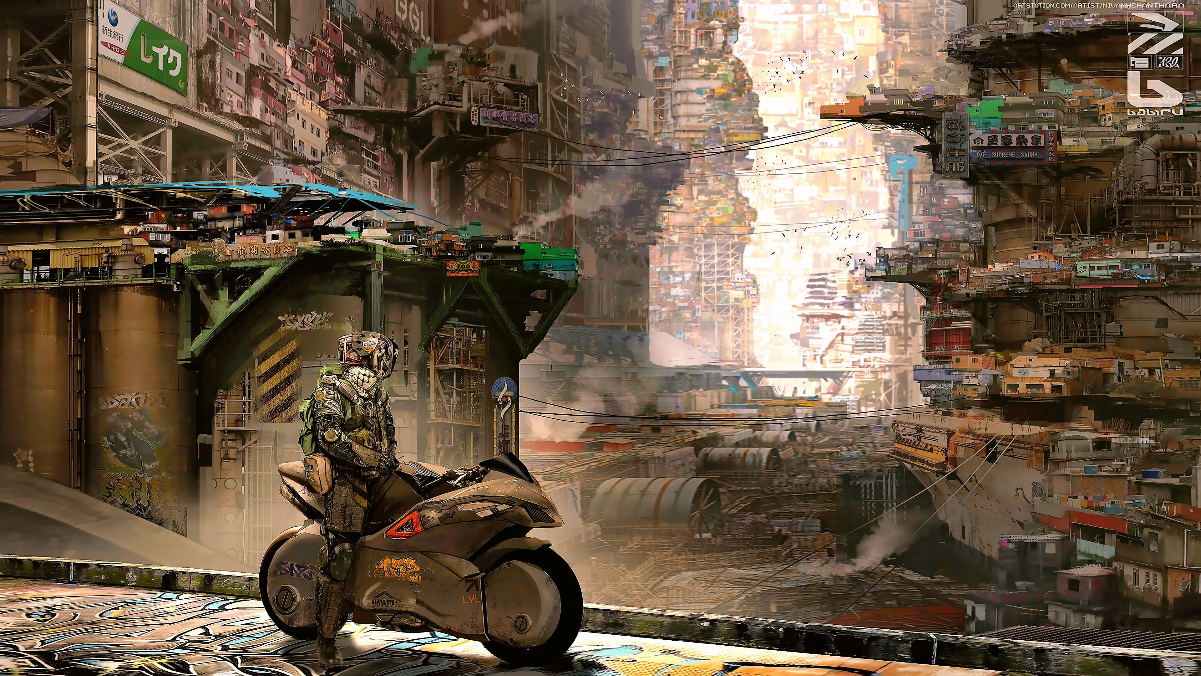 Wallpaper #WkD9LpMBJhL2WPbal7s-180 Science Fiction City Cyber Concept Art 4K Fantasy Art Cyberpunk