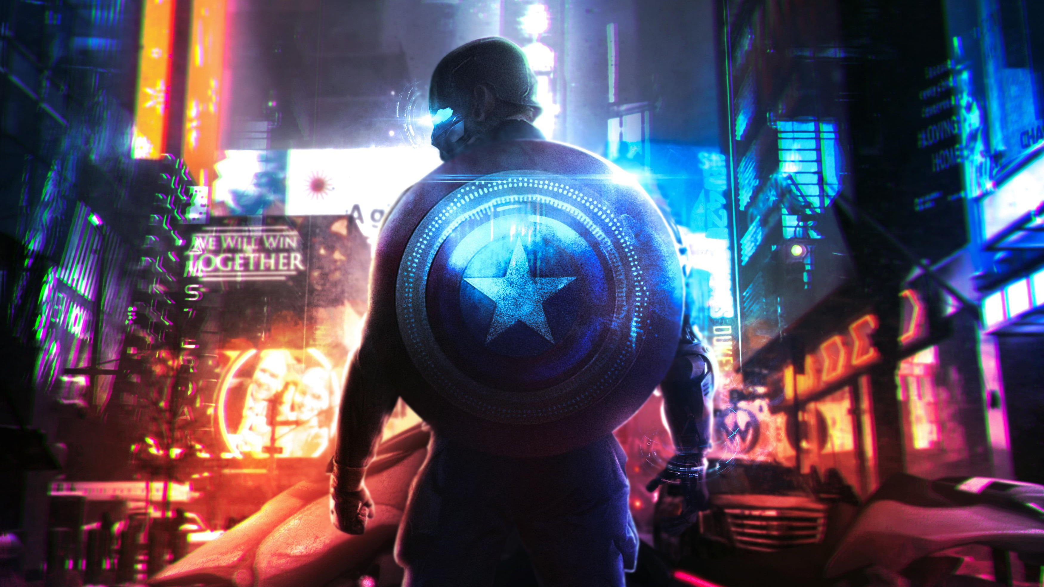 Wallpaper #ZTGcNZMB5zzyi_yYF1eG132 Shield Architecture Steve Rogers Cyber City Lights Comics Neon