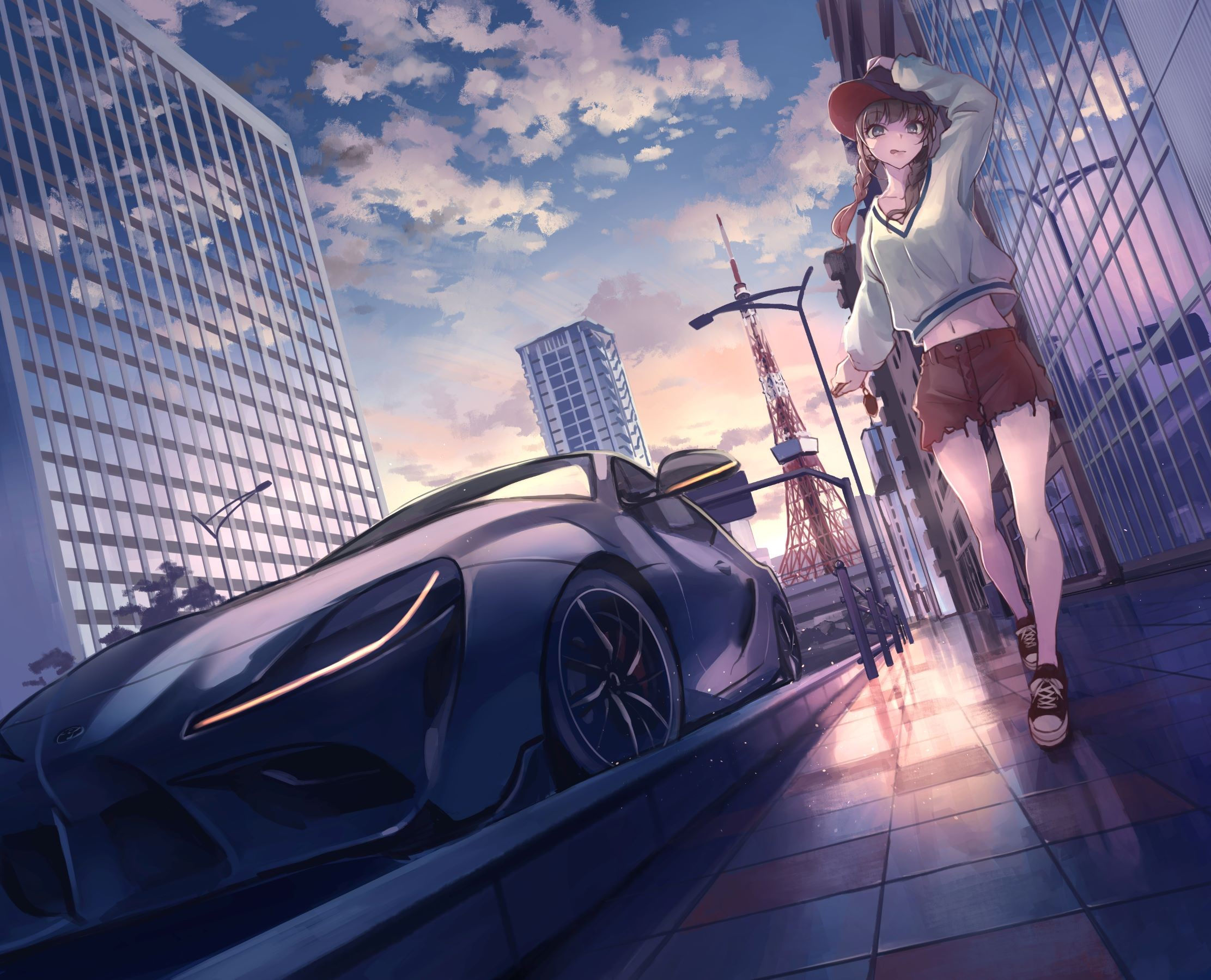 Wallpaper #46bf0 Download Girl Leaning on a Nissan Skyline Car Anime Wallpaper