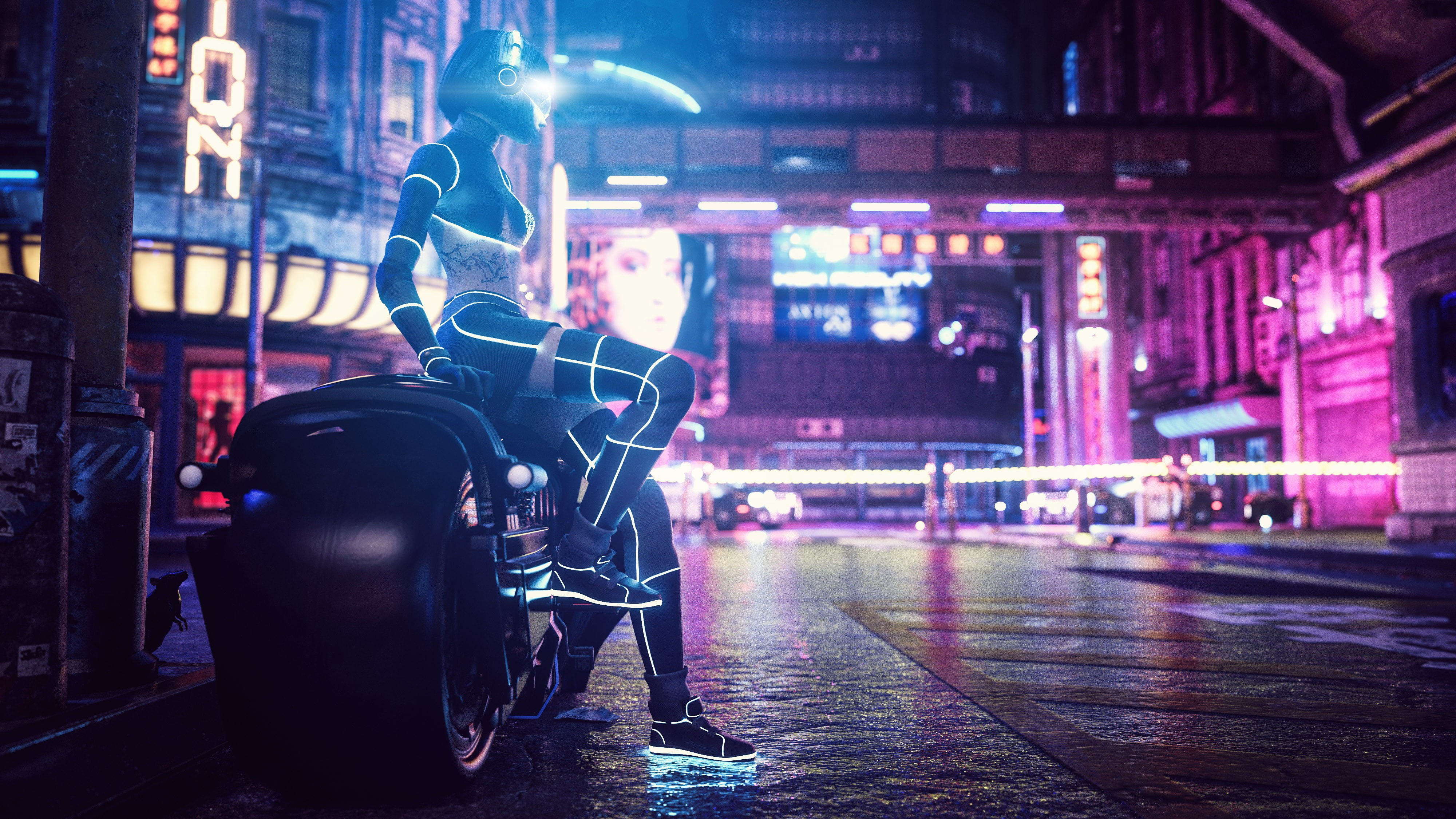 Wallpaper #WkD9LpMBJhL2WPbal7s-164 Street 4K Biker Cyber Artwork Women Digital Art Pink Lights