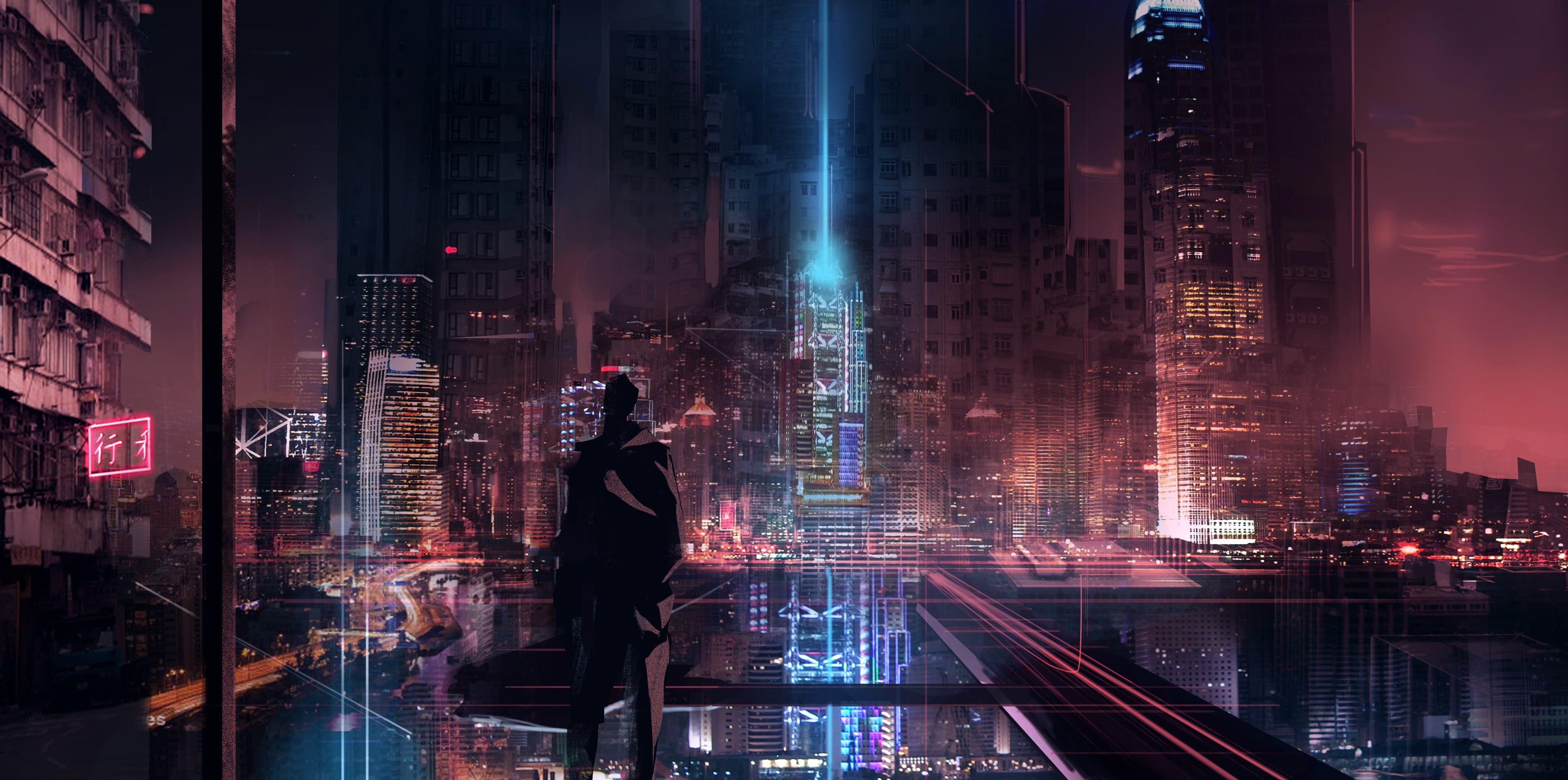 Wallpaper #mGcv8ZIBSpphPi3-O2pF167 Standing Modern Architecture Cyberpunk Illuminated Glowing