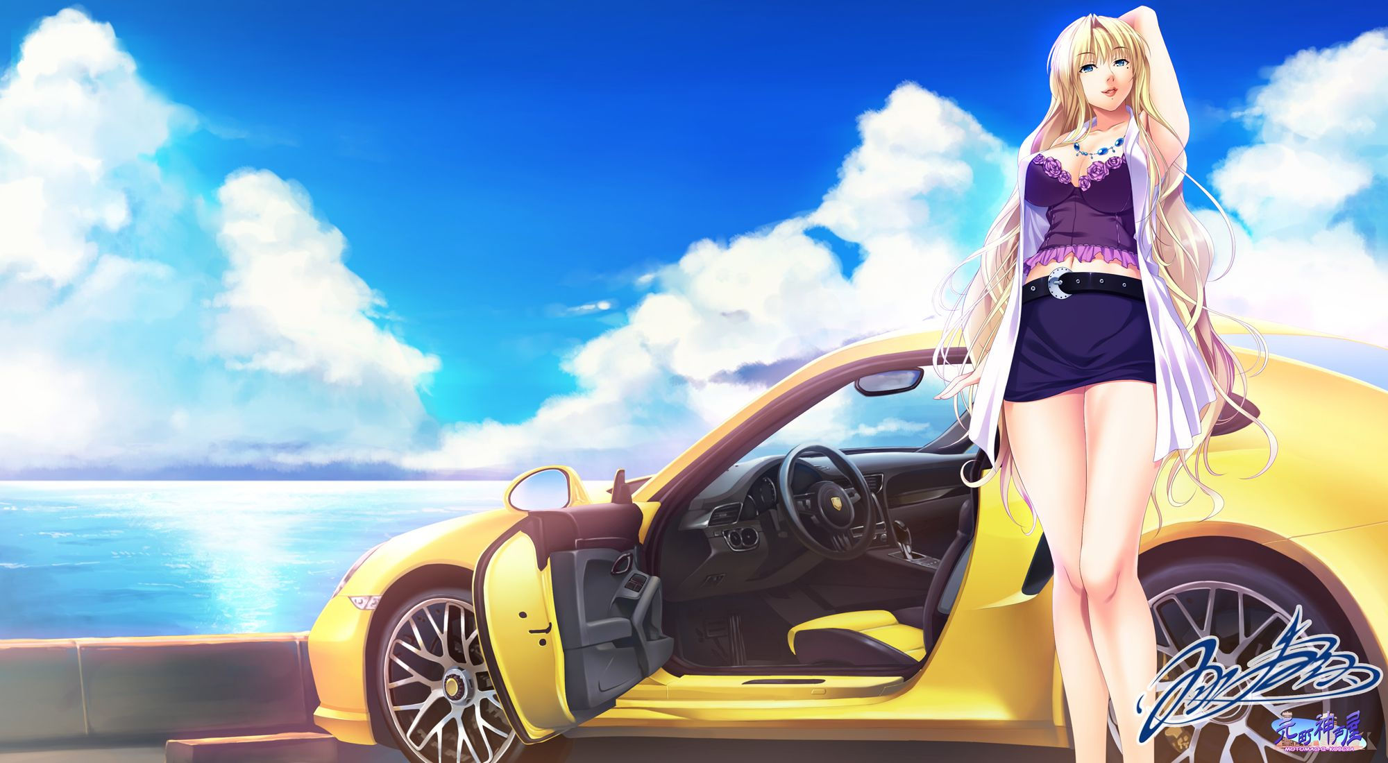 Wallpaper #46bf0 Download Girl Leaning on a Nissan Skyline Car Anime Wallpaper