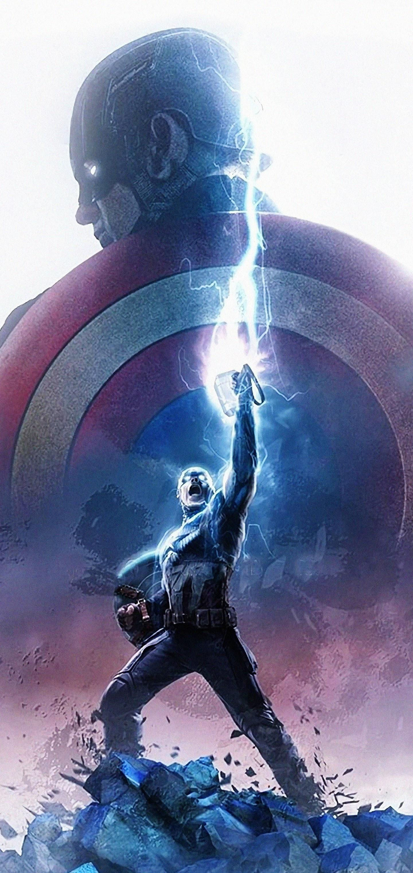 Wallpaper #B70BF Captain America Surrounded by Lightning from Thors Hammer