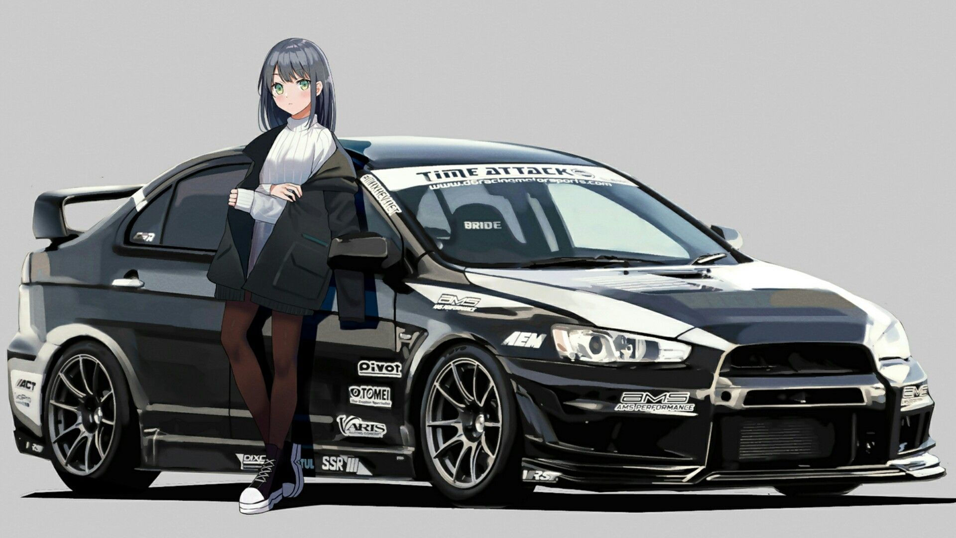 Wallpaper #46bf0 Download Girl Leaning on a Nissan Skyline Car Anime Wallpaper