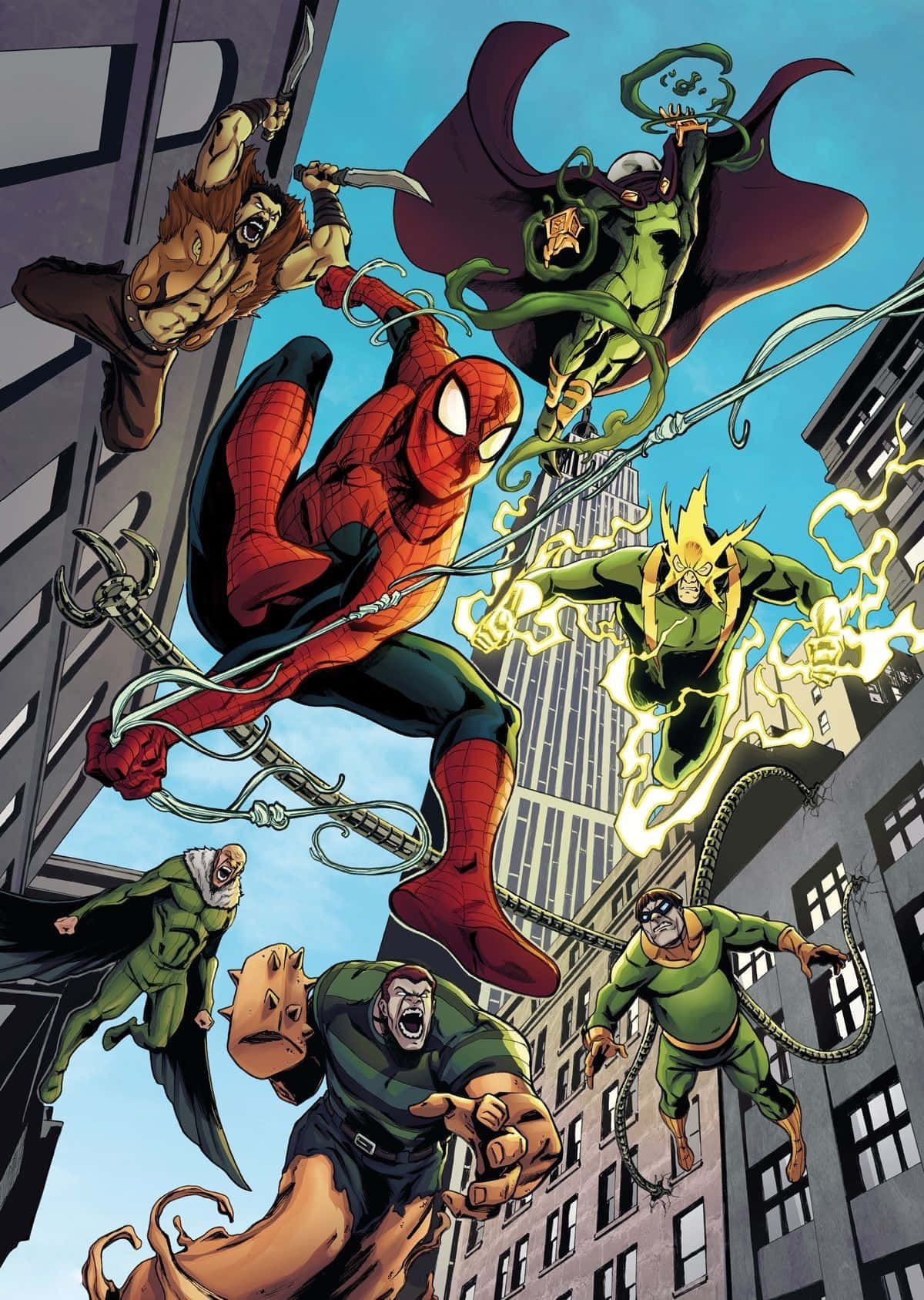 Wallpaper #ceb46 1920x1080 Spiderman vs Sinister Six Art Laptop Full HD 1080p HD 4K