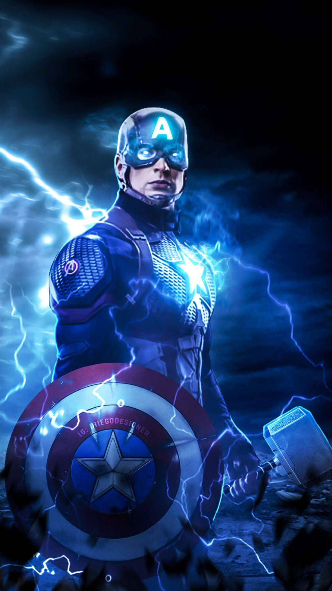 Wallpaper #B70BF Captain America Surrounded by Lightning from Thors Hammer