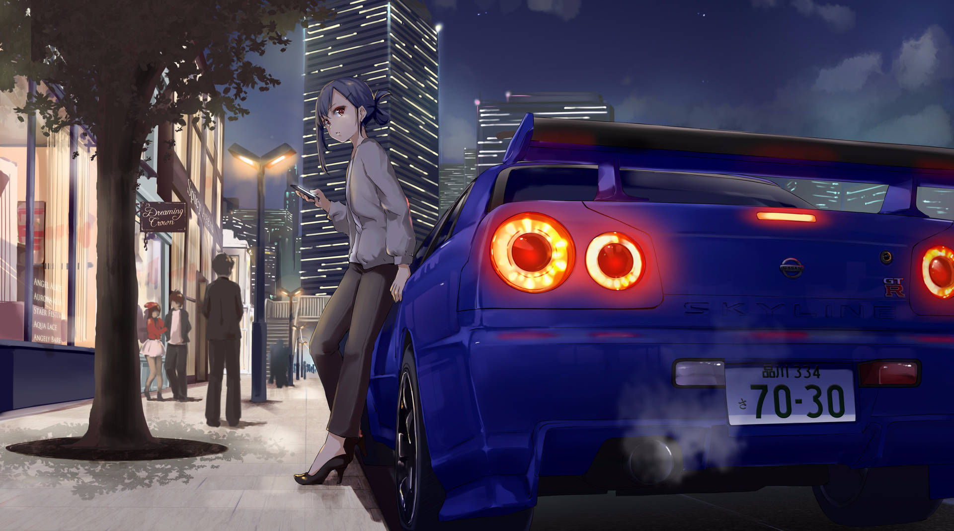 Wallpaper #46bf0 Download Girl Leaning on a Nissan Skyline Car Anime Wallpaper