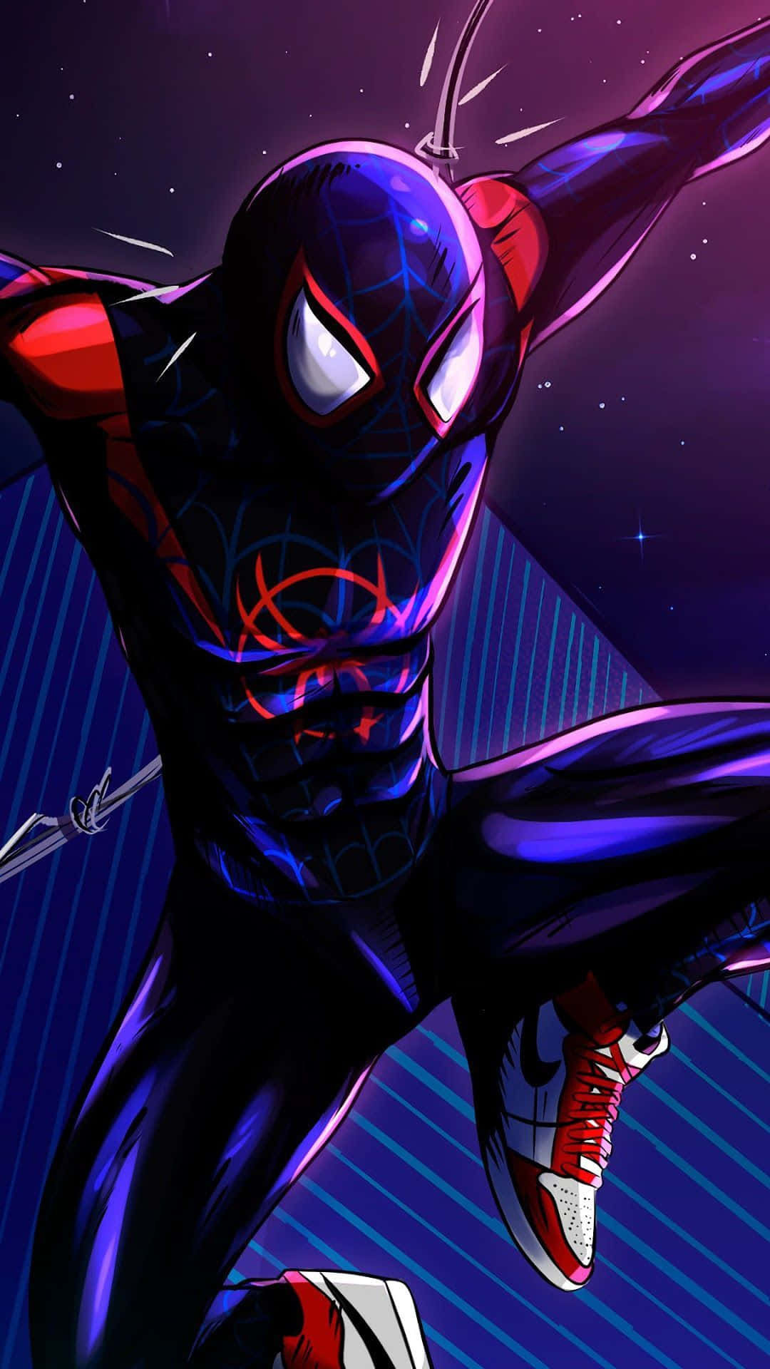 Wallpaper #4hllOo8BtGB6xQ78t6ye41 Download Miles Morales in a Spider Man Suit Swinging Through the City