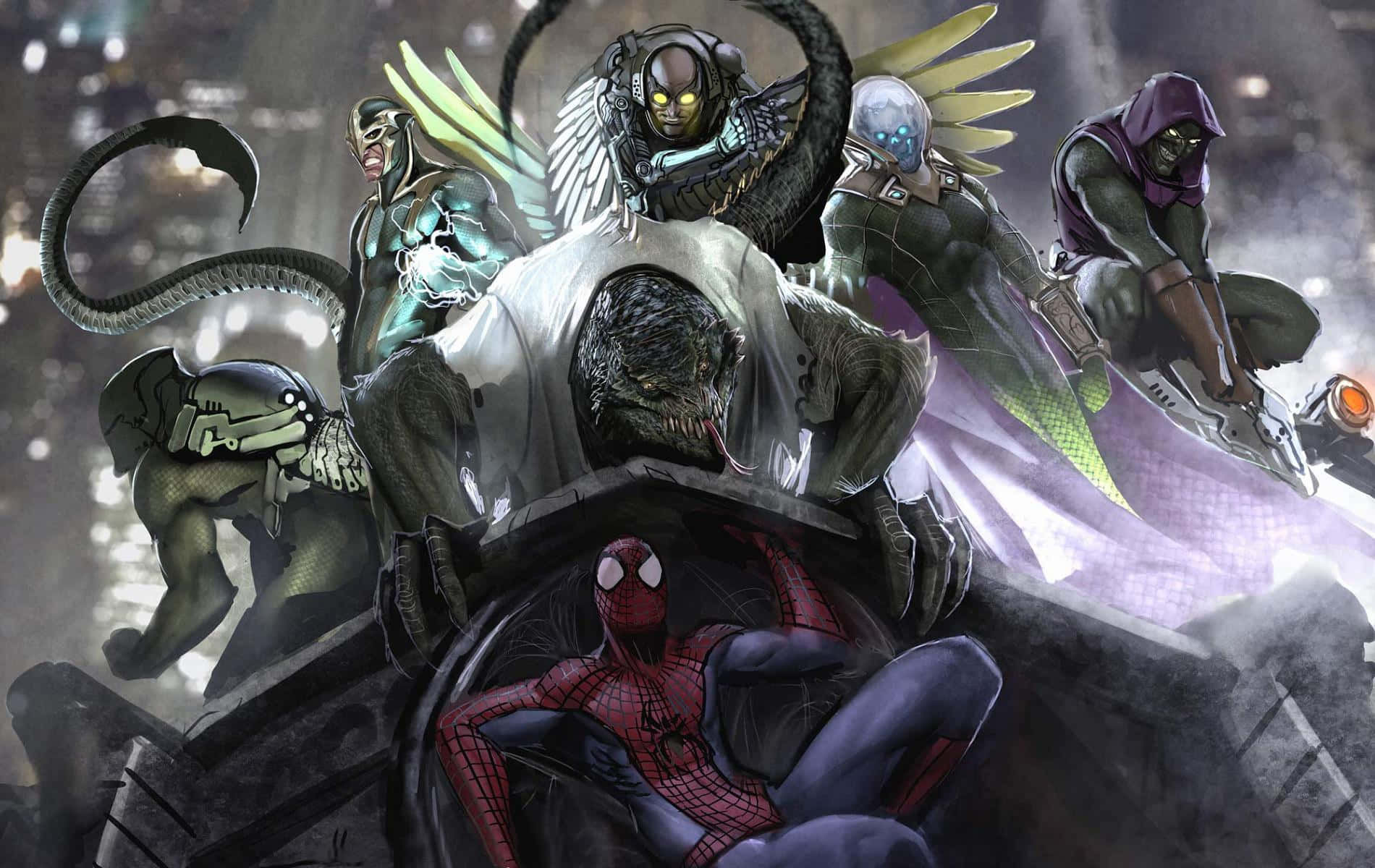 Wallpaper #ceb46 1920x1080 Spiderman vs Sinister Six Art Laptop Full HD 1080p HD 4K
