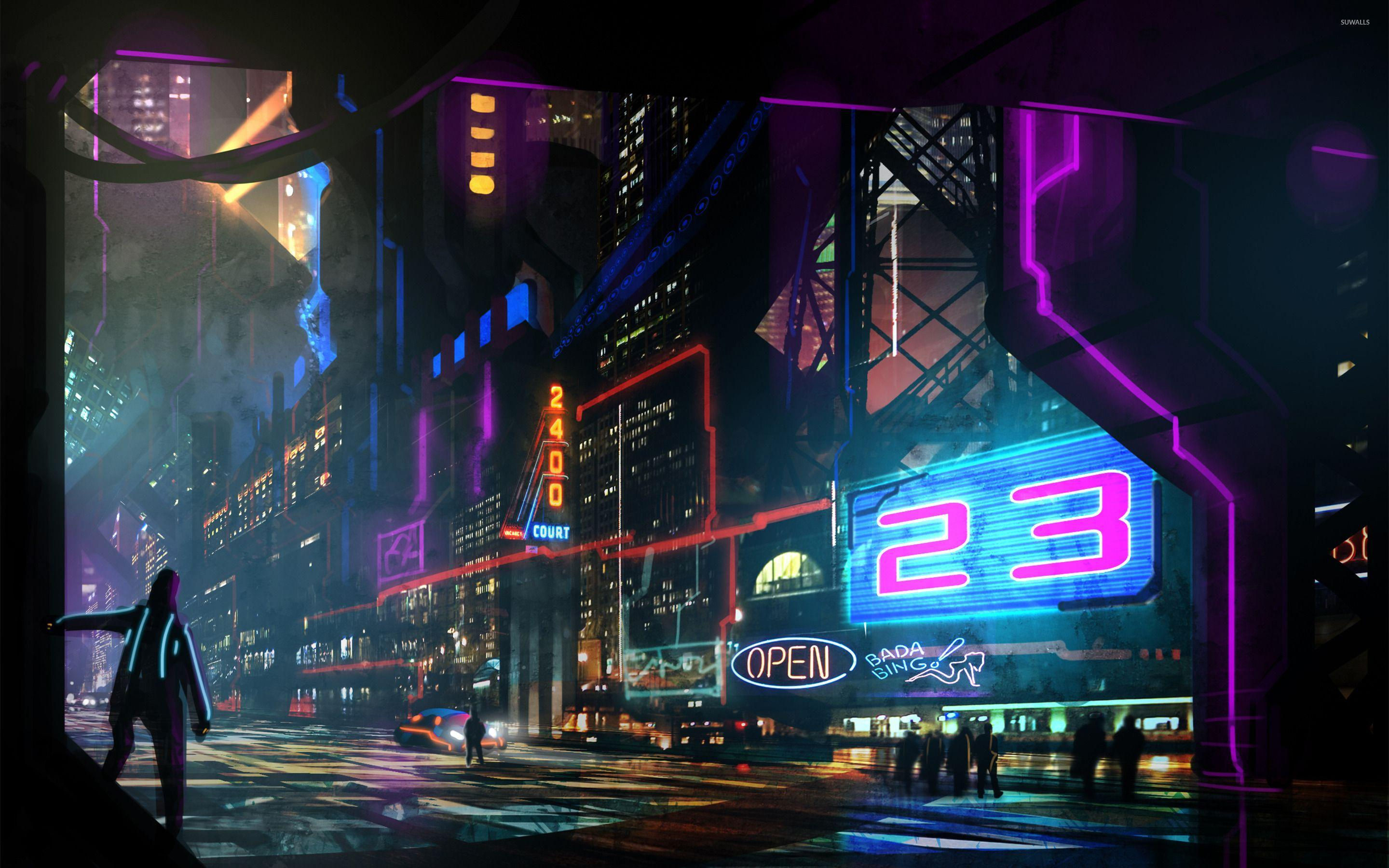 Wallpaper #4099B Download Wallpaper Night the City Future Neon Rain Skyscrapers