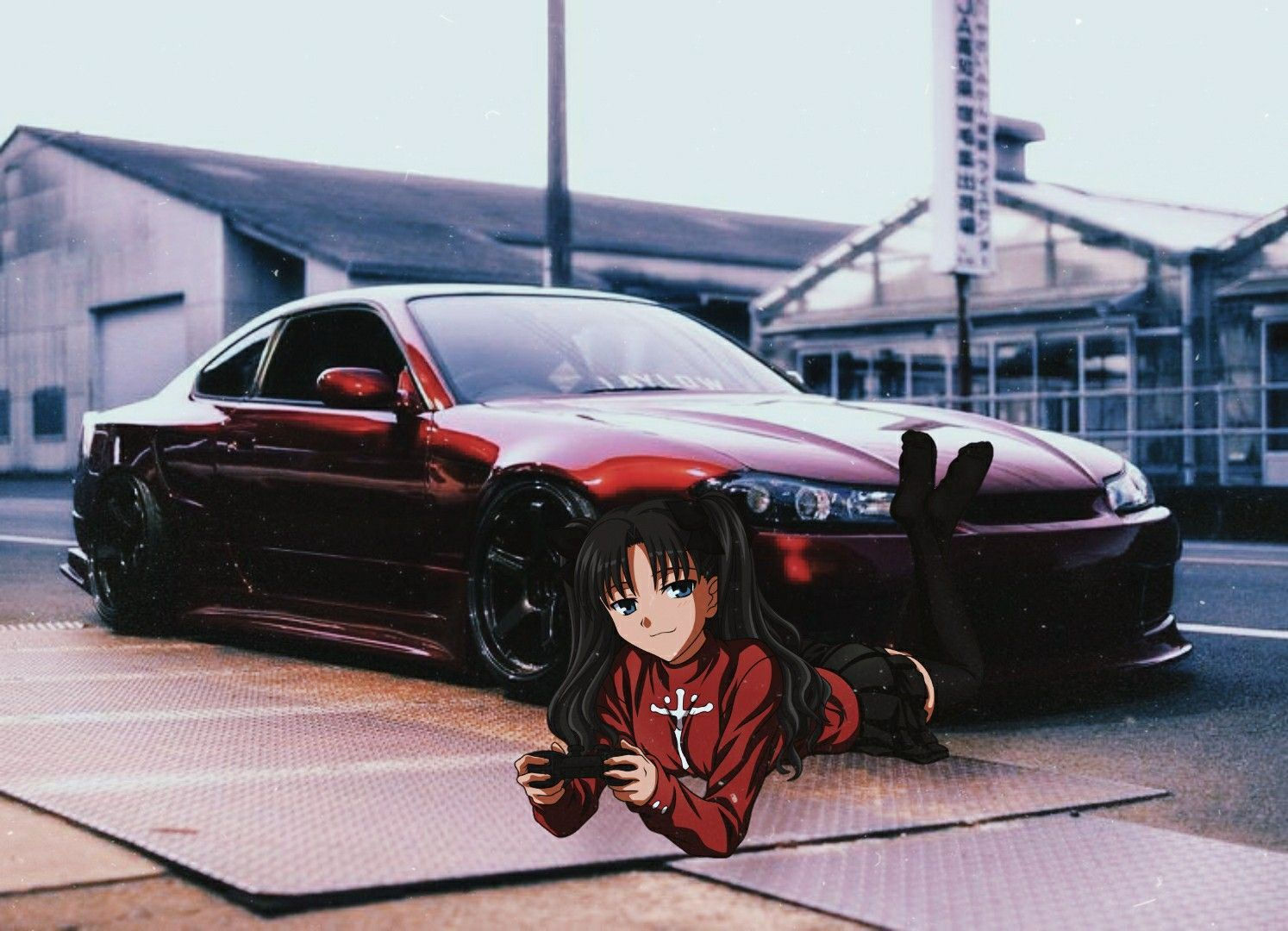 Wallpaper #46bf0 Download Girl Leaning on a Nissan Skyline Car Anime Wallpaper