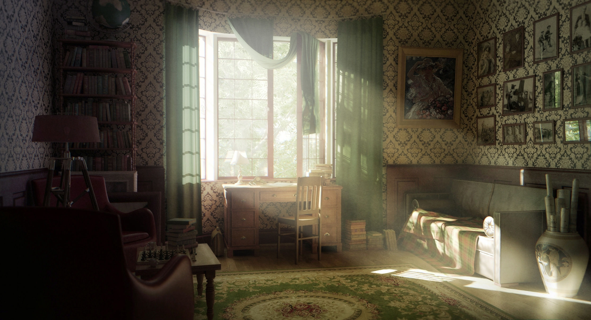 Wallpaper #c6067 Download Flower Tree Car House Retro Vintage Artistic Painting HD Wallpaper