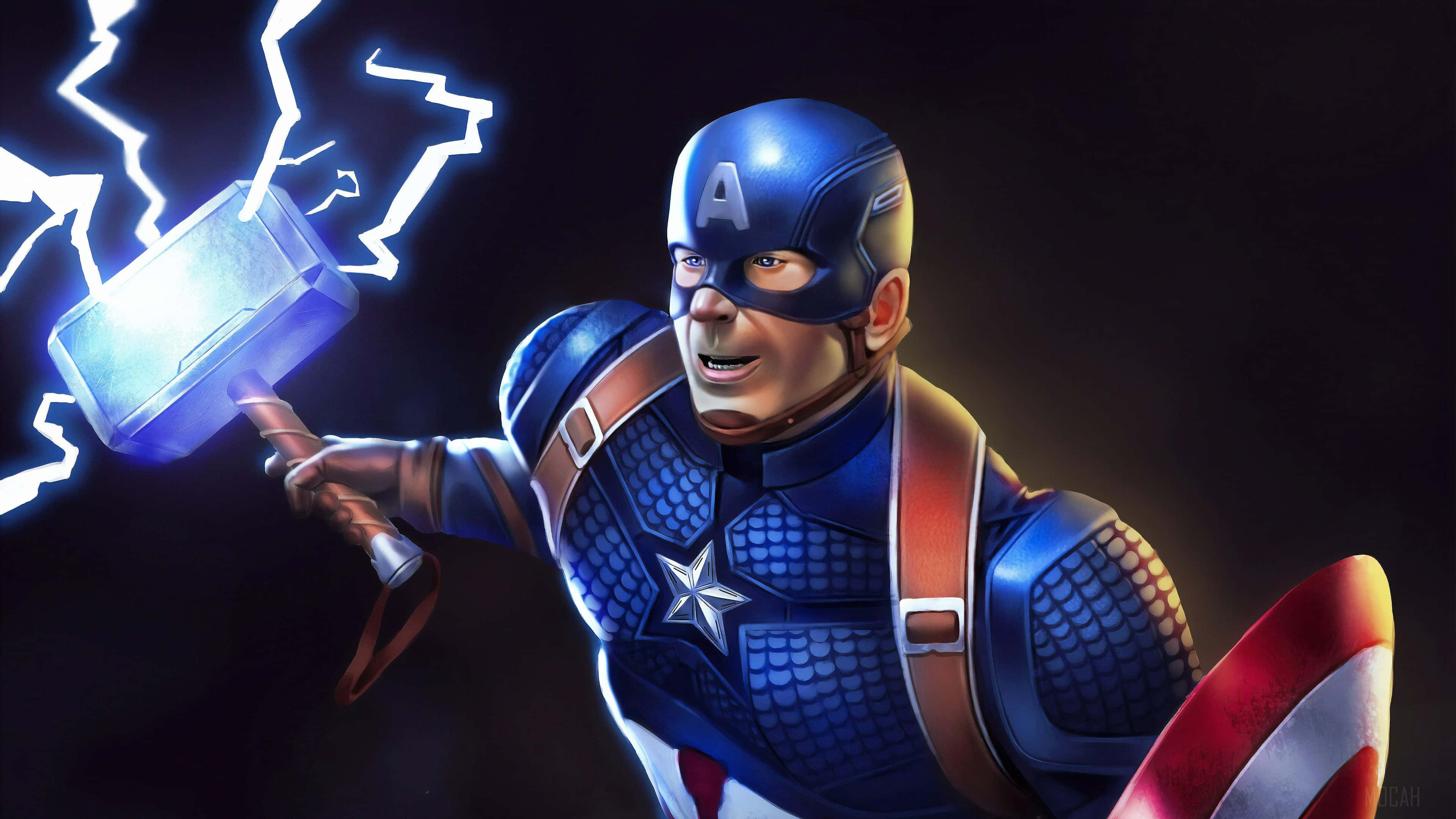 Wallpaper #B70BF Captain America Surrounded by Lightning from Thors Hammer