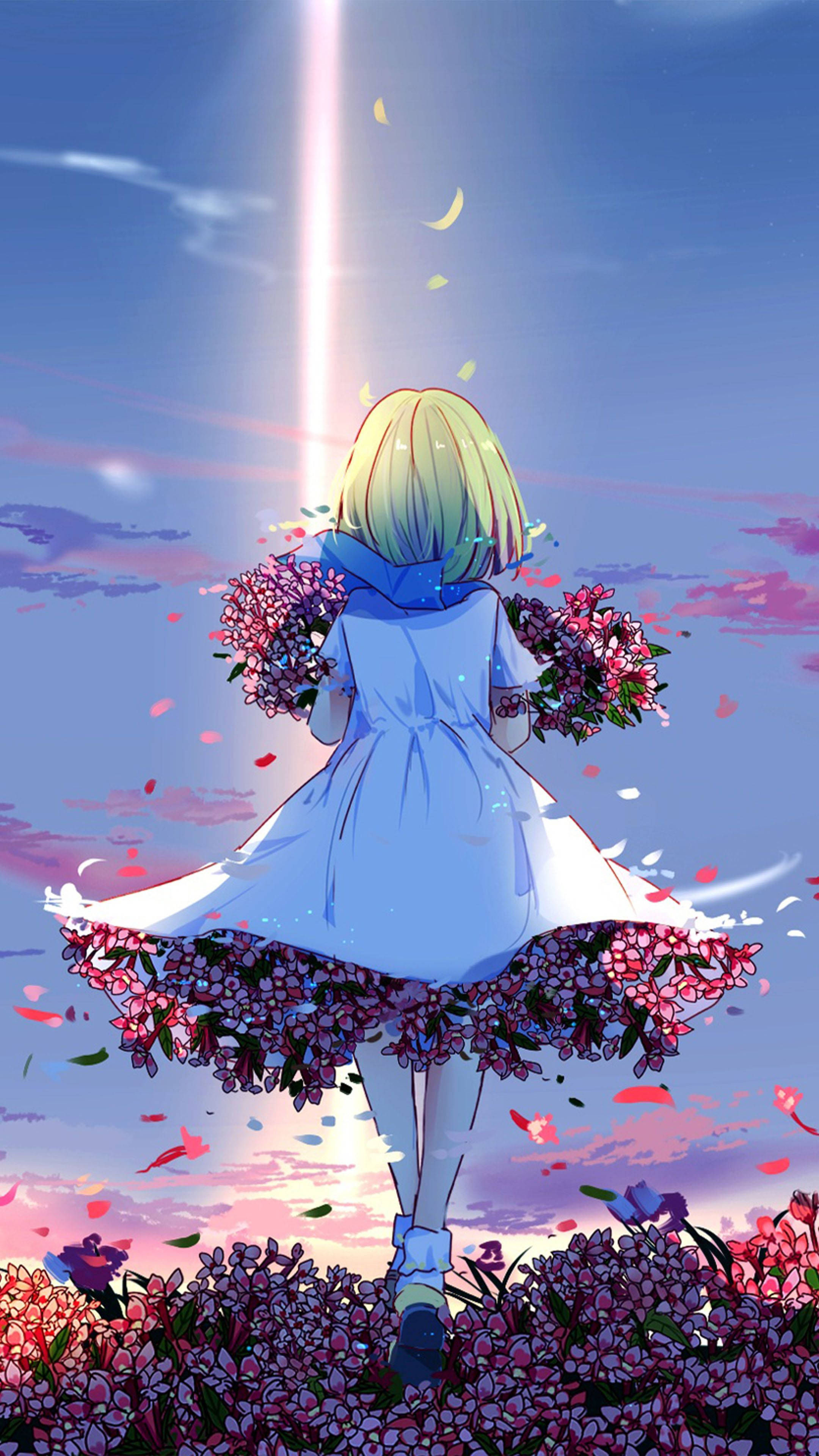 Wallpaper #zQOtZJMBpyOg8YnEB9fm154 Download HD Anime Phone Girl Carrying Flowers Wallpaper Wallpaperscom