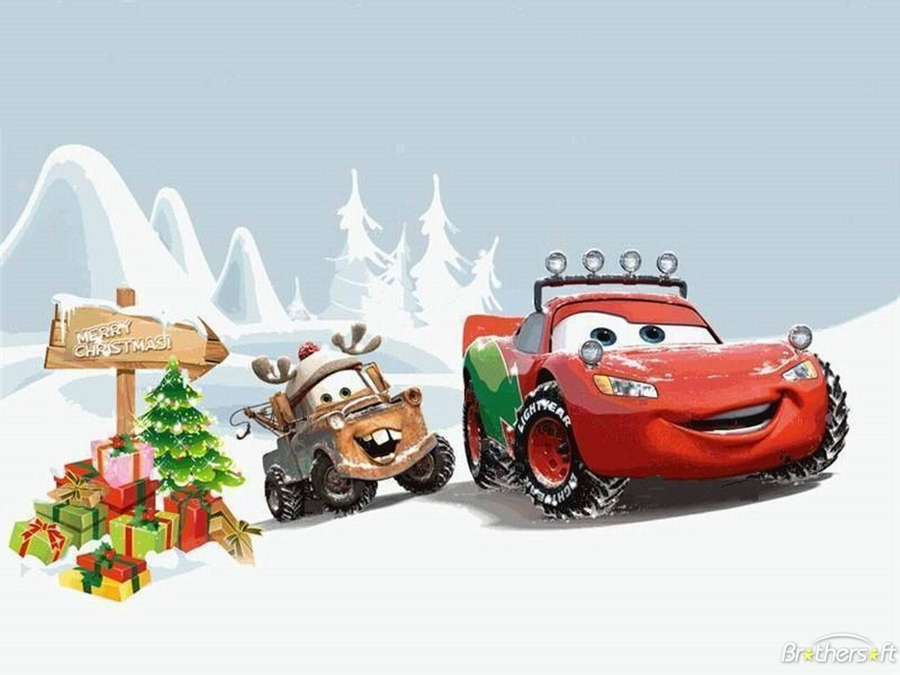 Wallpaper #058AF Disney Cars Lightning Mcqueen and Mater Christmas by