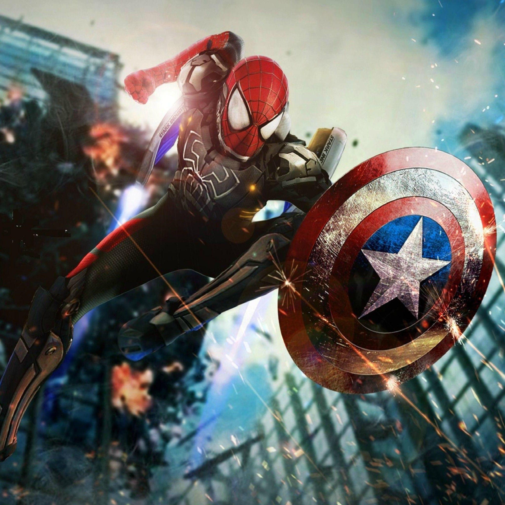 Wallpaper #eEXmlo4B7YBJg1BVj6B848 Spider-Man and Captain America Team Up to Fight Against a Common Enemy