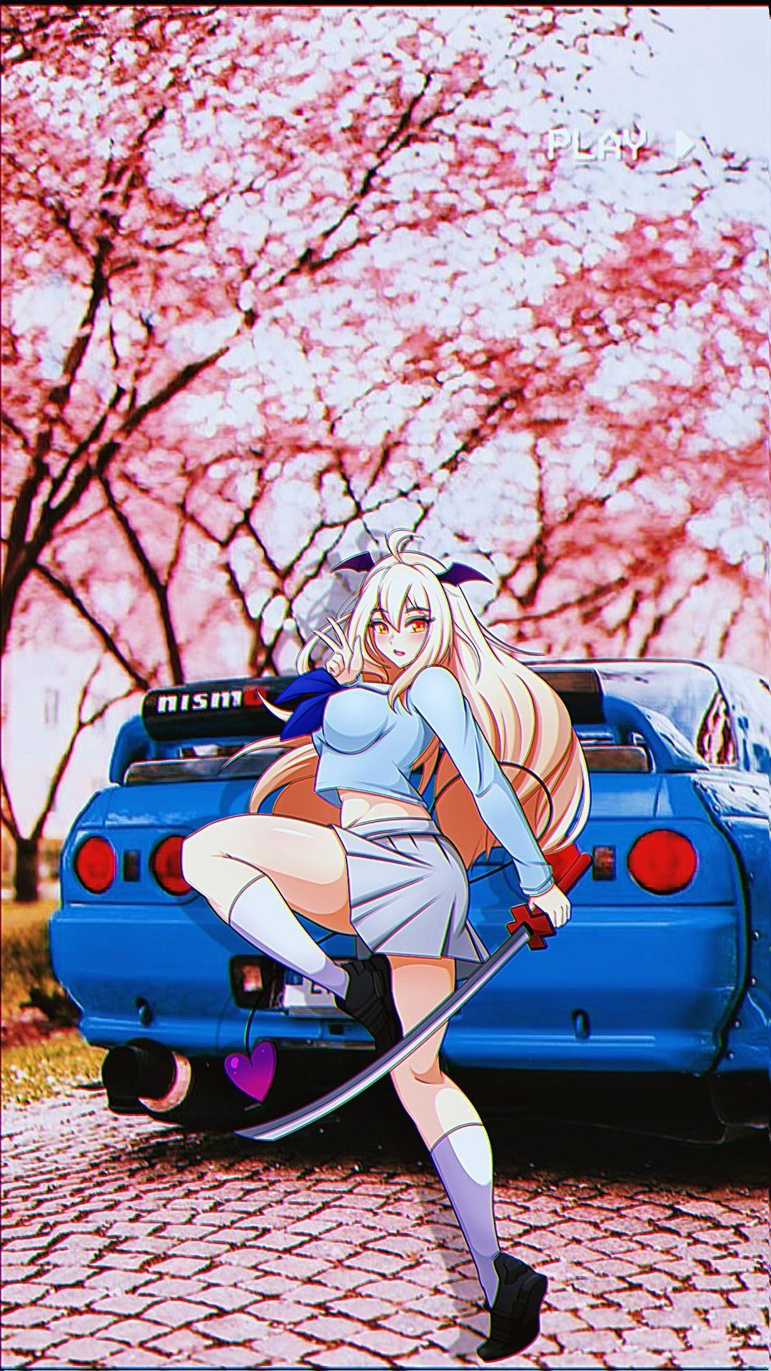 Wallpaper #46bf0 Download Girl Leaning on a Nissan Skyline Car Anime Wallpaper