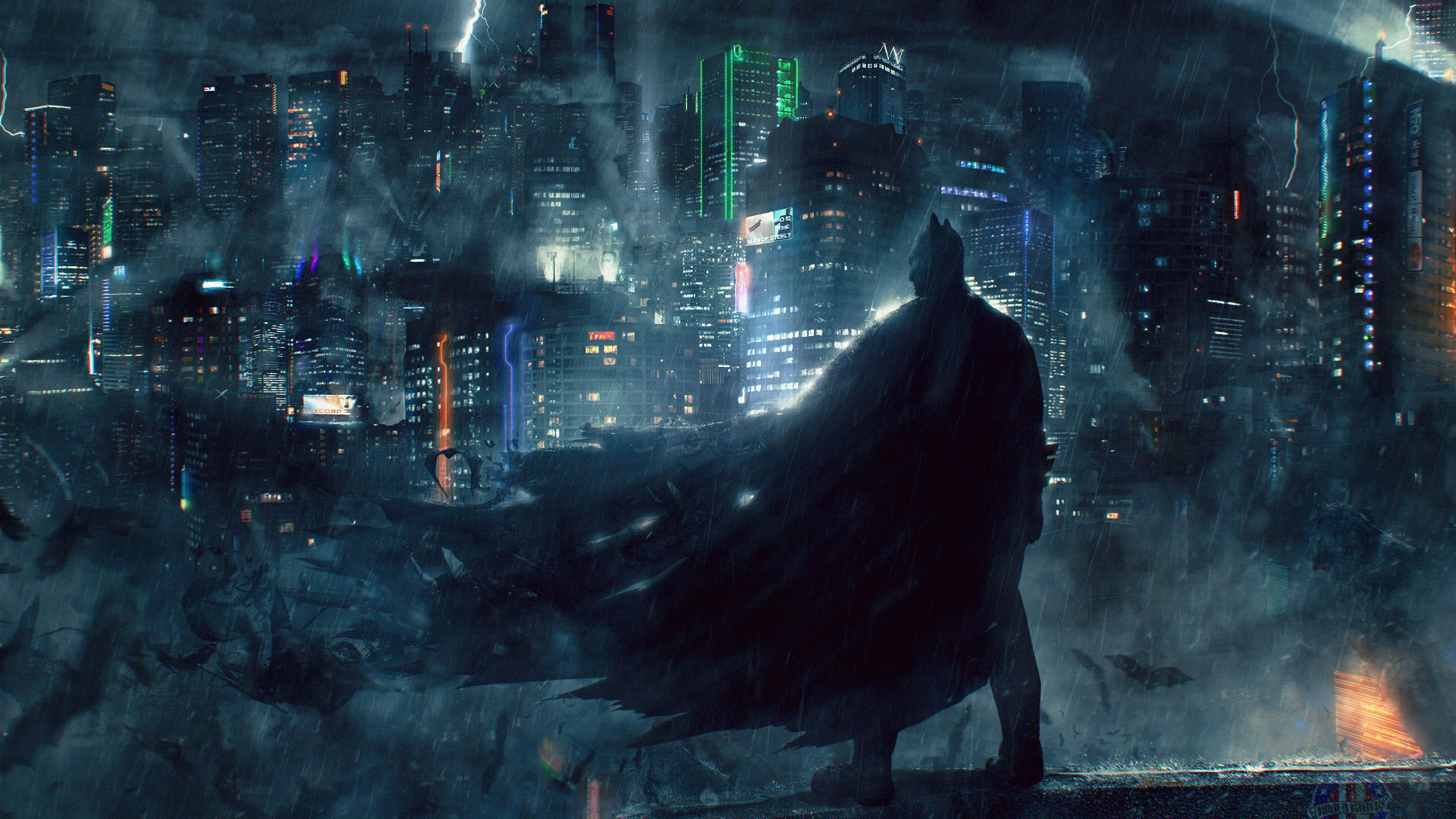 Wallpaper #OkVCjI4B7YBJg1BVj5wi6 Batman Stands Tall in the Rain-Soaked Gotham City