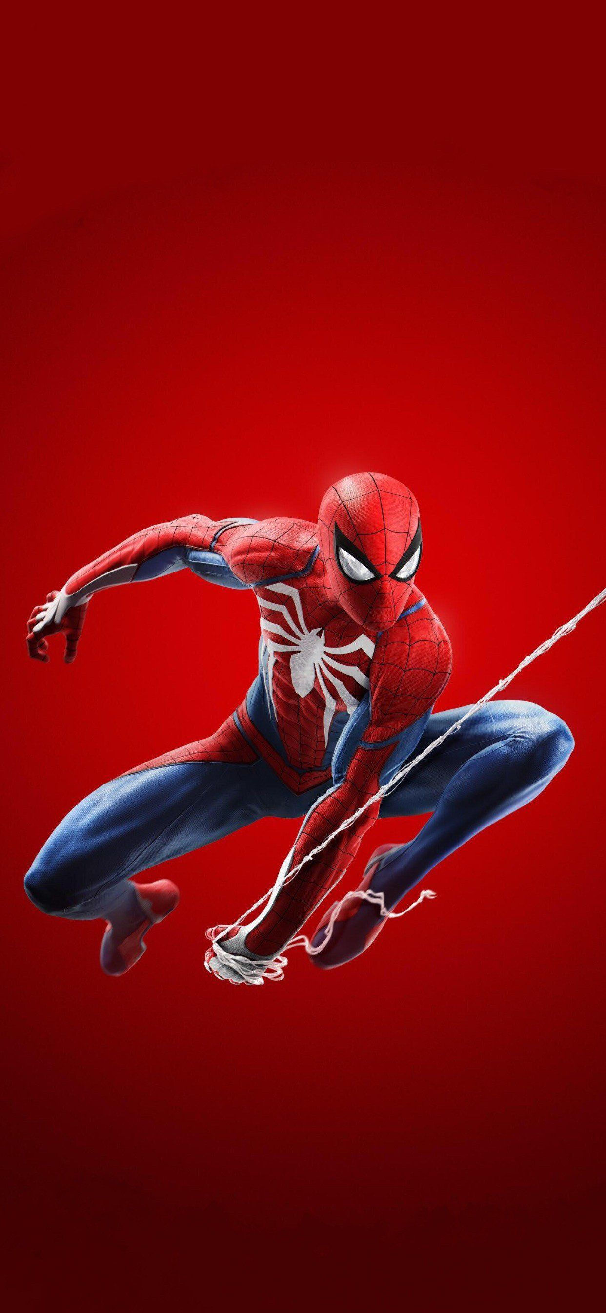 Wallpaper #dkXilo4B7YBJg1BVMqA655 Spider-Man Swinging Through a Red Background