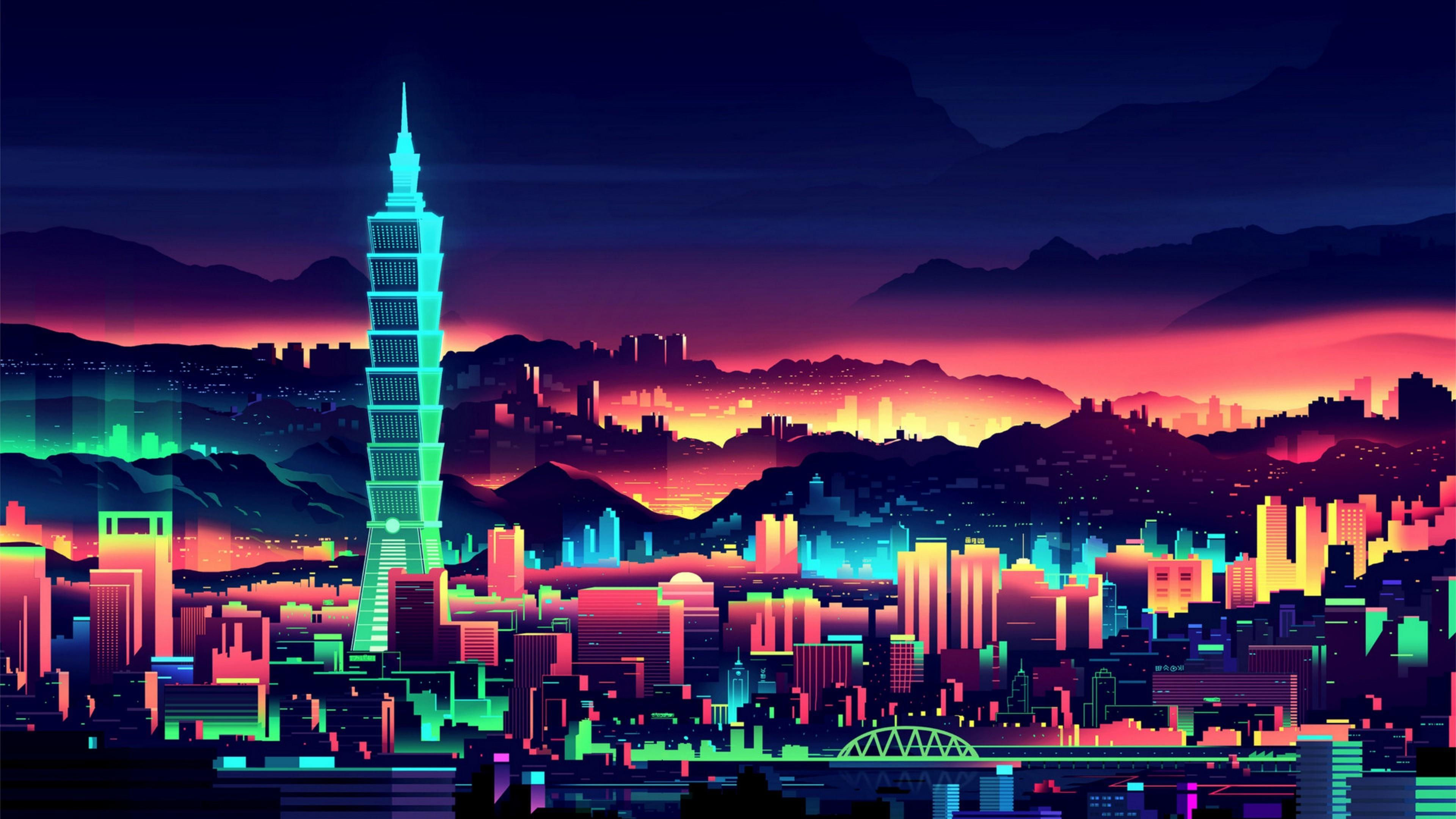 Wallpaper #rnMDhY4BFI5NbQksRR1b22 Retro Neon City 10k Wallpapers Wallpaper Cave