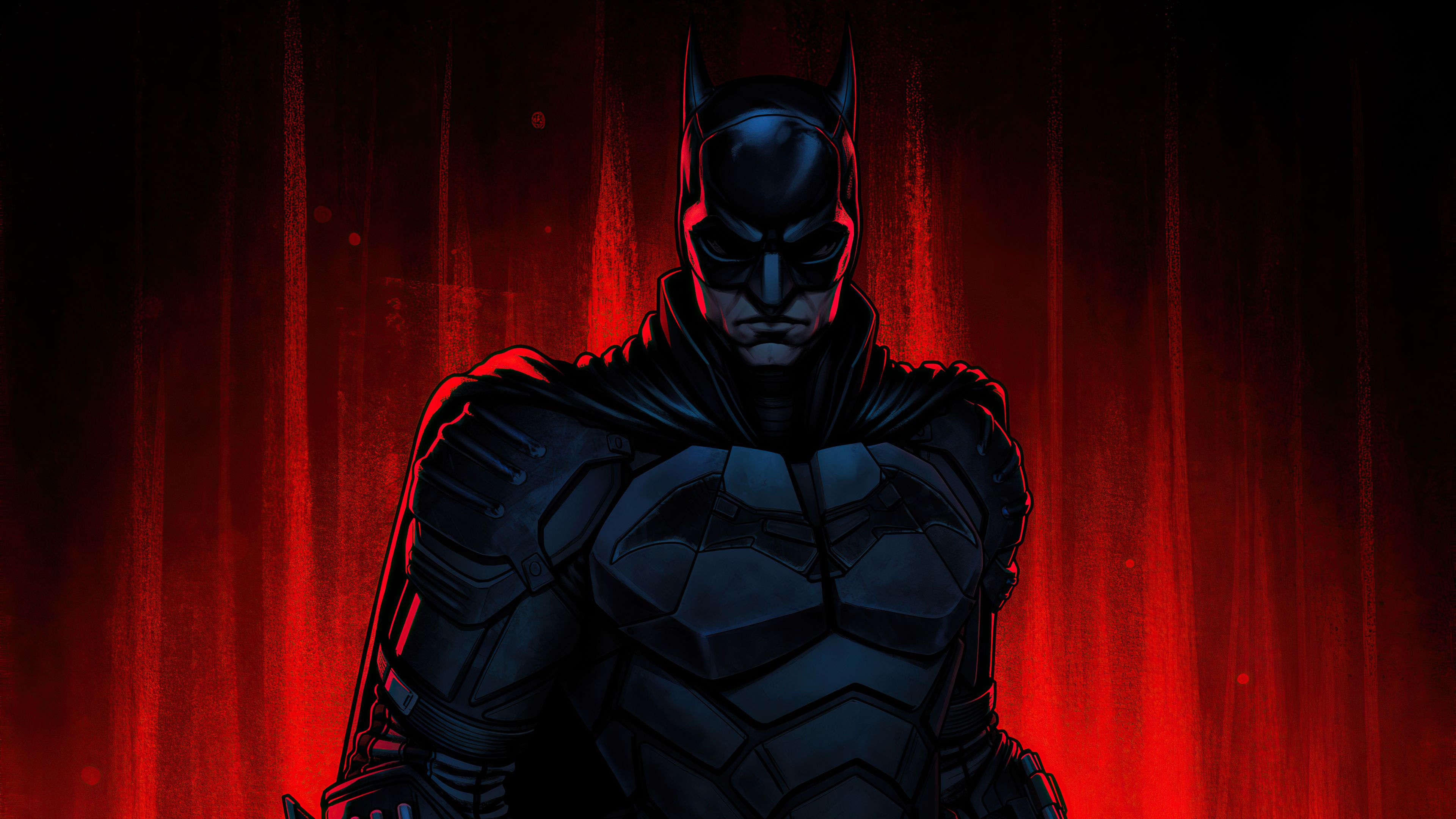 Wallpaper #OkVCjI4B7YBJg1BVj5wi26 Batman Standing in a Dark Red Background