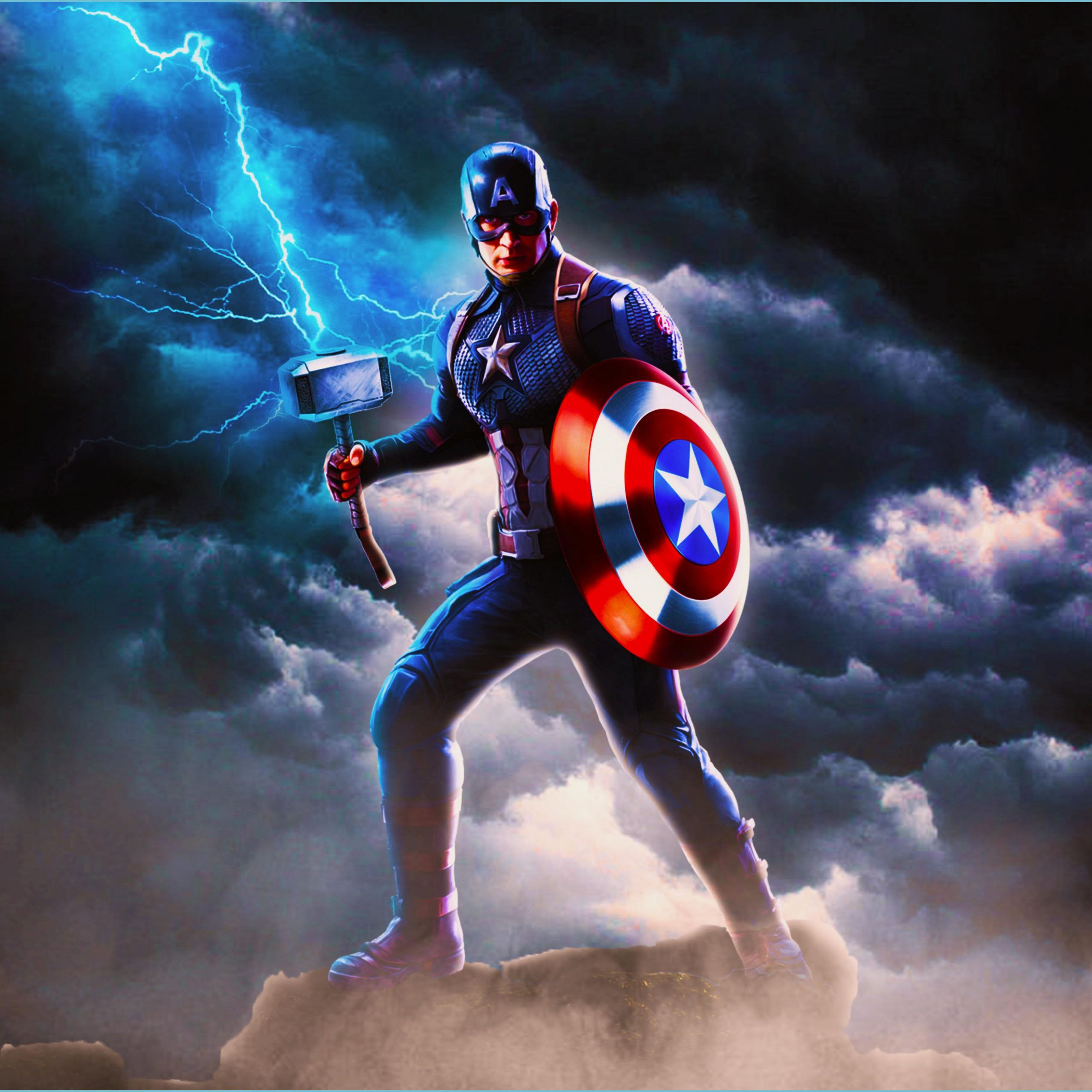 Wallpaper #PkWmmI4B7YBJg1BV9qGo39 Captain America Wielding Thor's Hammer