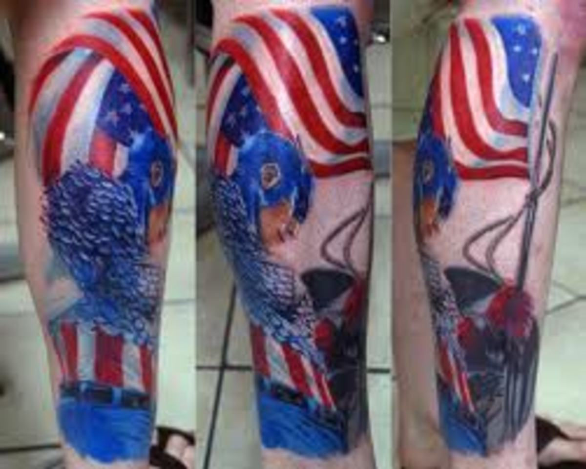 Wallpaper #SHPaho4BFI5NbQksJCD224 Captain America Tattoo with Flag