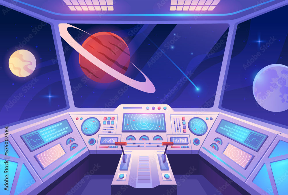 Wallpaper #r7gj2JIBJvJKYCmEhOZY87 Spaceship Interior Colorful Poster with View from Cockpit of Rocket to