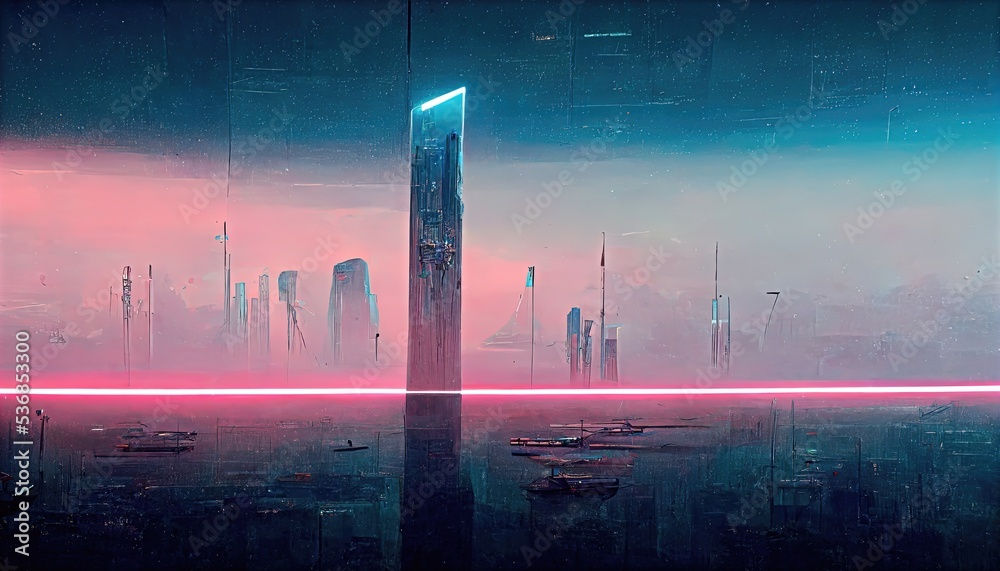 Wallpaper #Z7lp3pIBJvJKYCmERgWS305 Concept Art of a Cyberpunk Inspired Sci Fi City with Pink Glow Lines