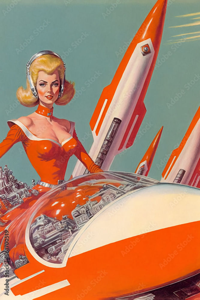 Wallpaper #2LgT3ZIBJvJKYCmEjv7f34 1950s 1960s Retro Atomic Age Illustration of Beautiful Blonde Bombshell