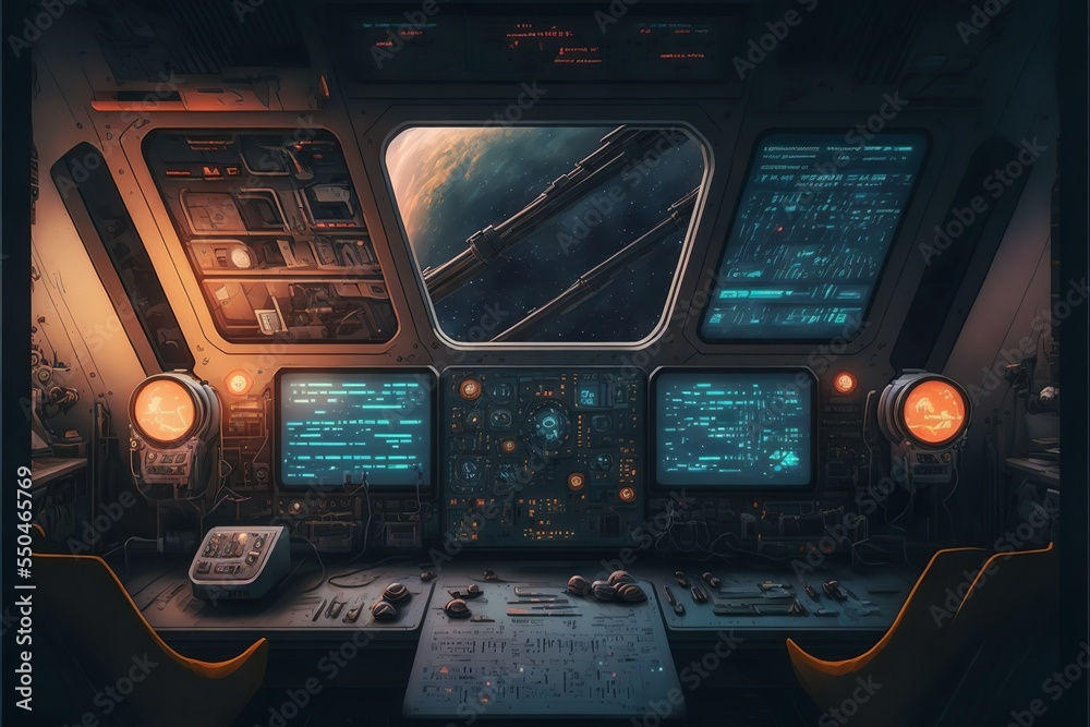 Wallpaper #r7gj2JIBJvJKYCmEhOZY48 Futuristic Dark Sci Fi Spaceship Interior with Buttons Monitors and