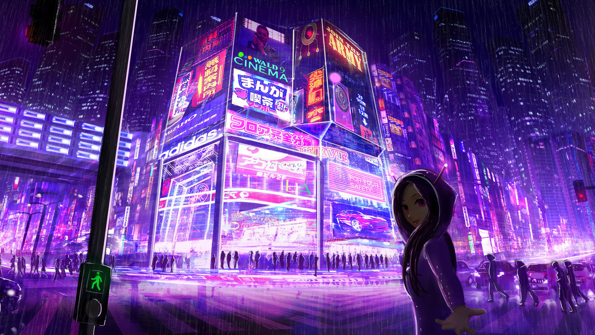 Wallpaper #8UVhlY4B7YBJg1BVu5-552 1920x1080 Cyberpunk Cityscape Girl Digital Art Laptop Full HD 1080p HD