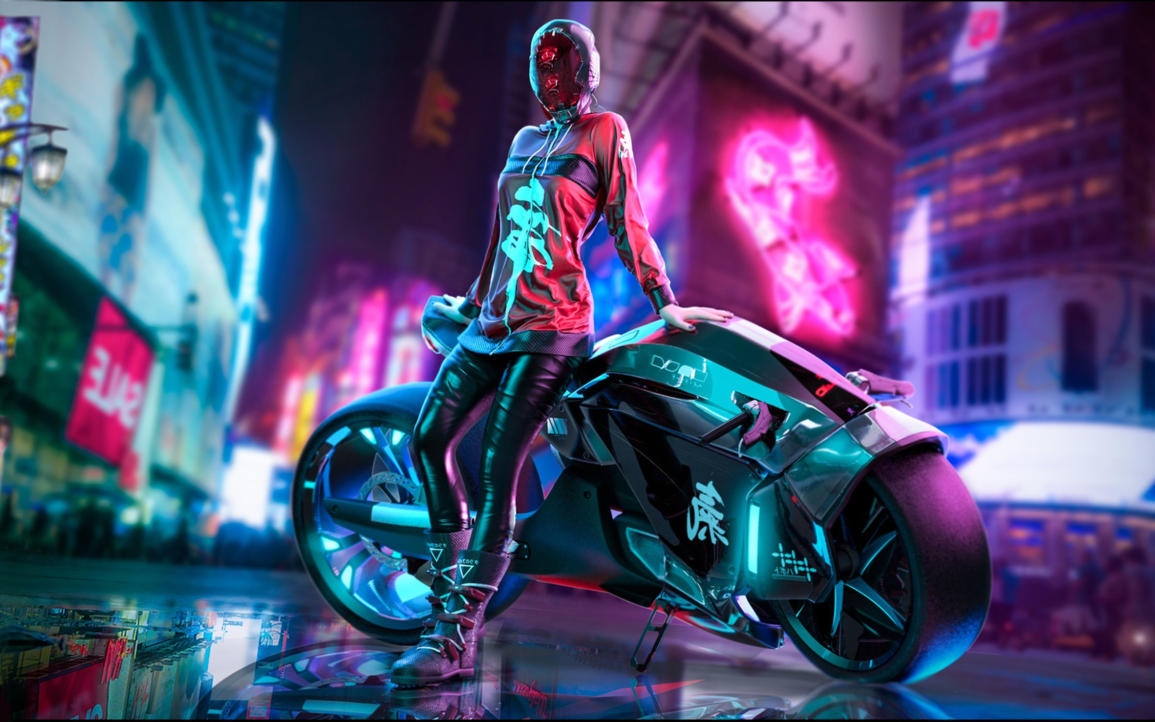 Wallpaper #J32d9I4Bnwiau_P6FRDZ41 3840x2400 Cyberpunk Scifi Girl with Motorcycle 4K HD 4K Wallpapers