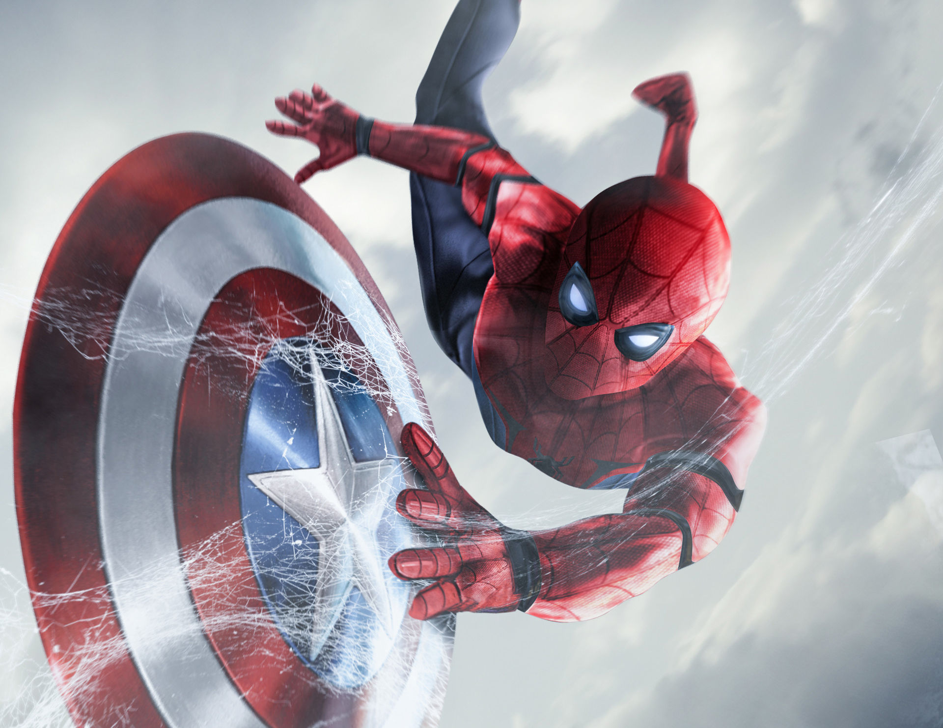 Wallpaper #wzG0NZMB5zzyi_yYNldQ195 1920x1080 Spiderman Catching Captain America Shield Laptop Full HD