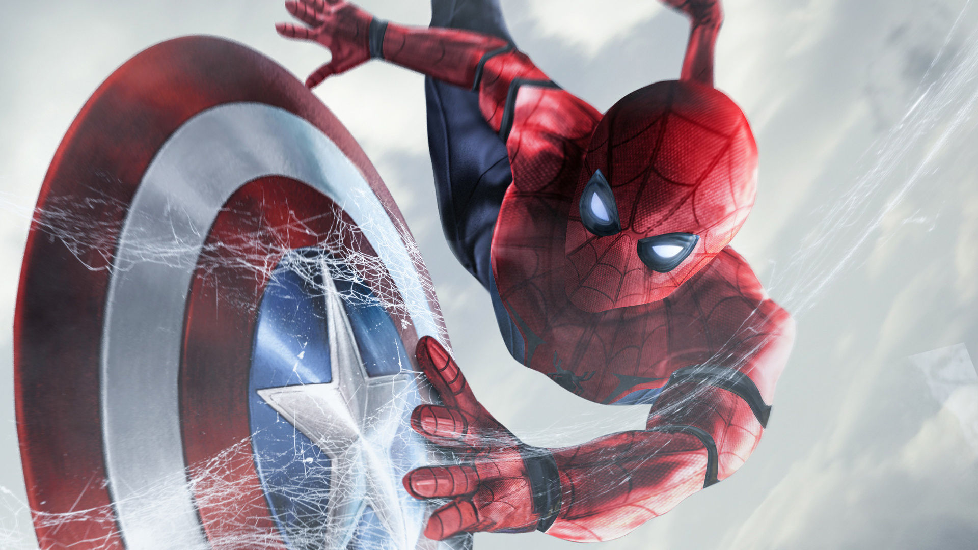 Wallpaper #jWf8CZMBSpphPi3-BdKn307 1920x1080 Spiderman Catching Captain America Shield Laptop Full HD