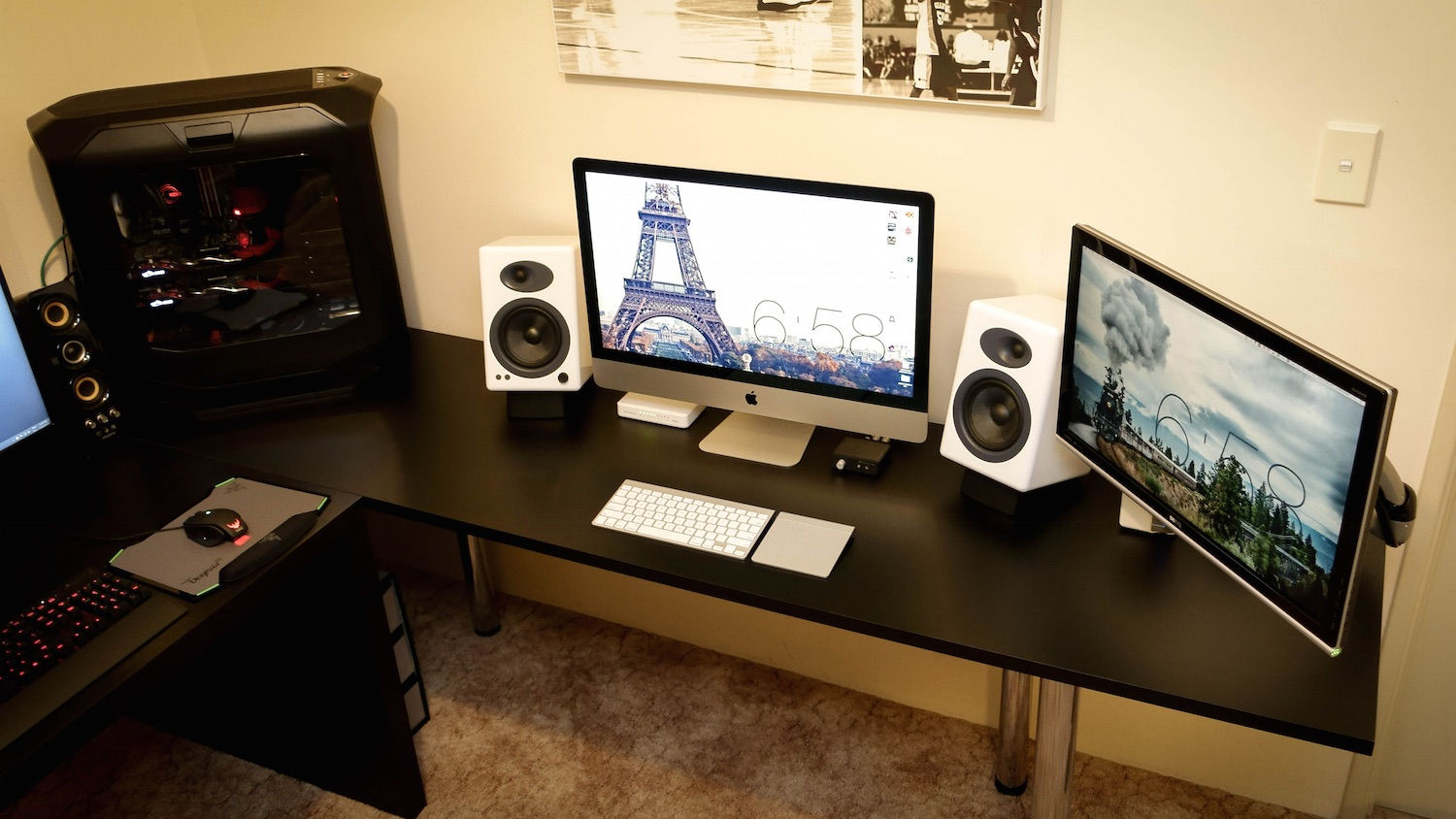 Wallpaper #b0CLL5MBJhL2WPbayb1A54 Mac Setup Dual Display iMac 27 and a Decked Out PC